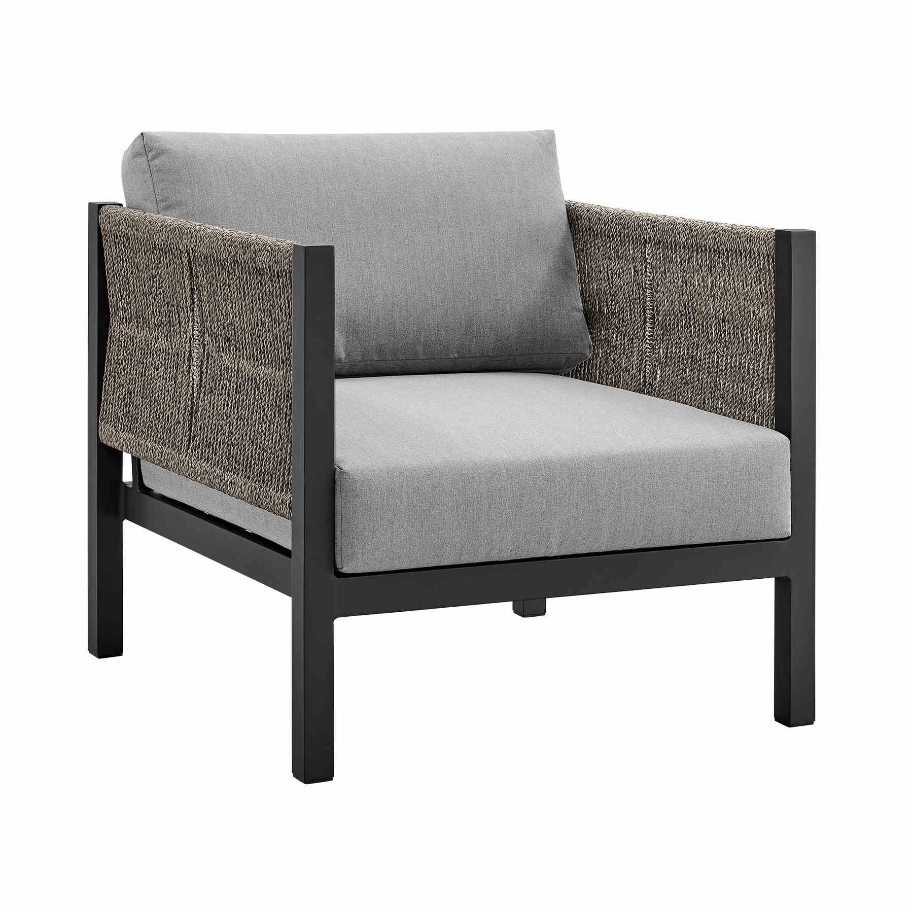 Mareike Aluminum and Rope Outdoor Chair in Black and Dark Gray - Image 2