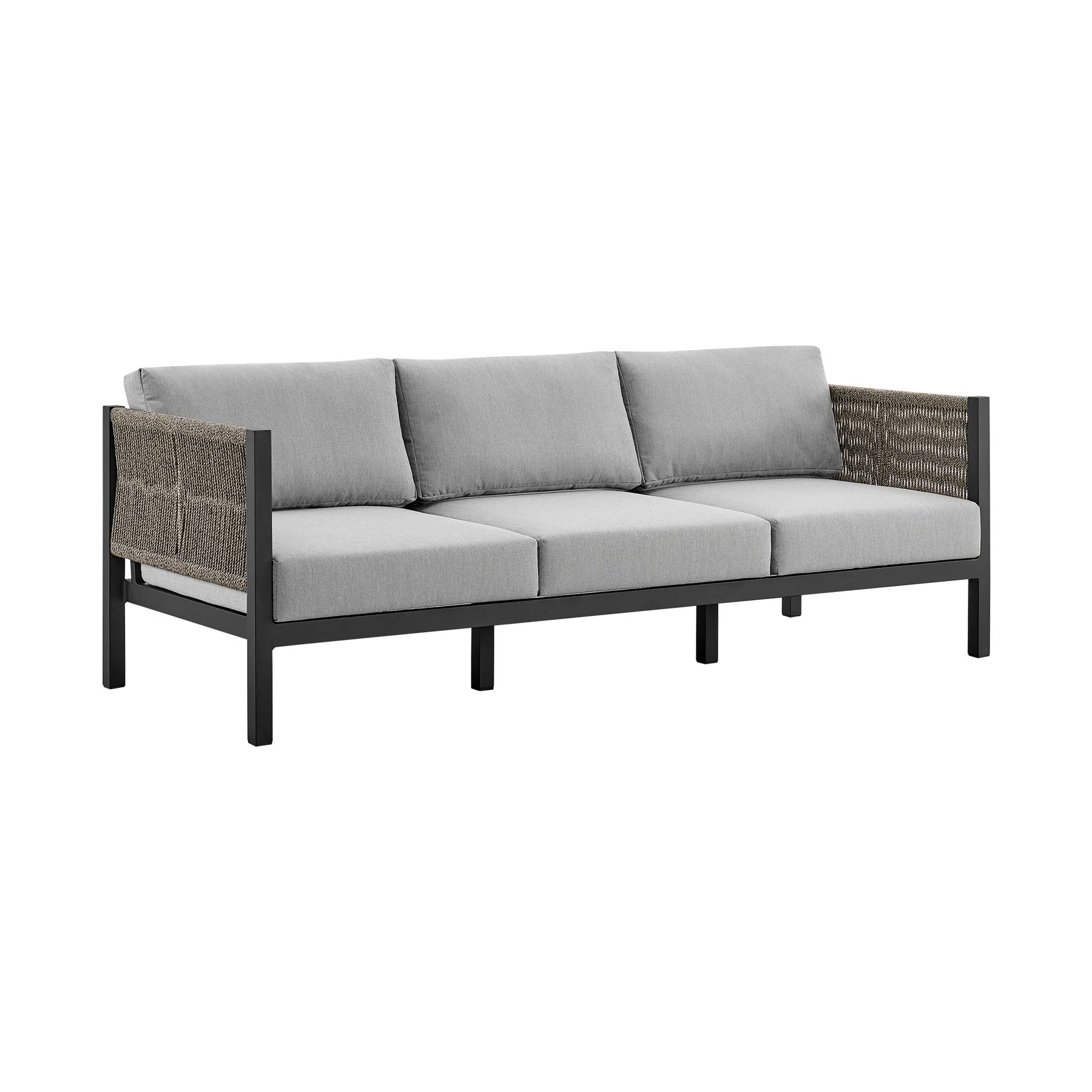 Mareike Aluminum and Rope Outdoor Sofa in Black and Dark Gray - Image 2