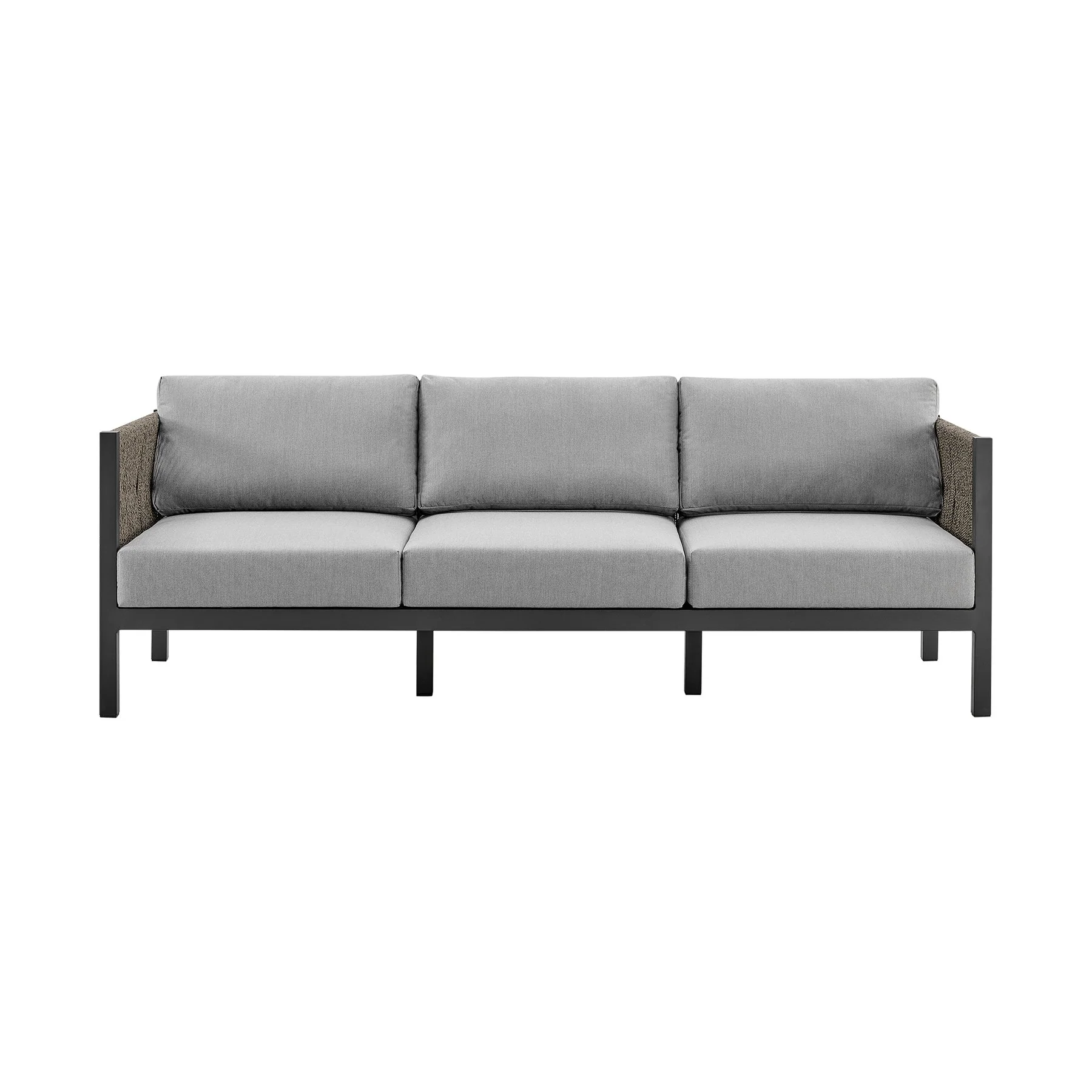 Mareike Aluminum and Rope Outdoor Sofa in Black and Dark Gray - Image 3