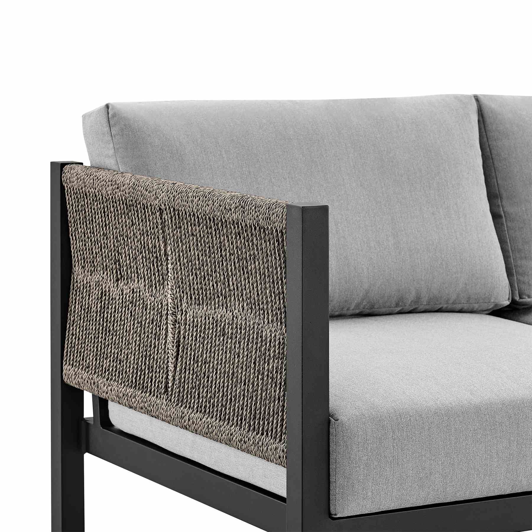 Mareike Aluminum and Rope Outdoor Sofa in Black and Dark Gray - Image 5