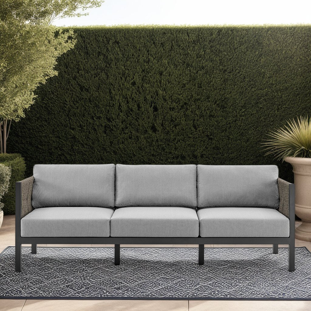 Mareike Aluminum and Rope Outdoor Sofa in Black and Dark Gray - Image 9