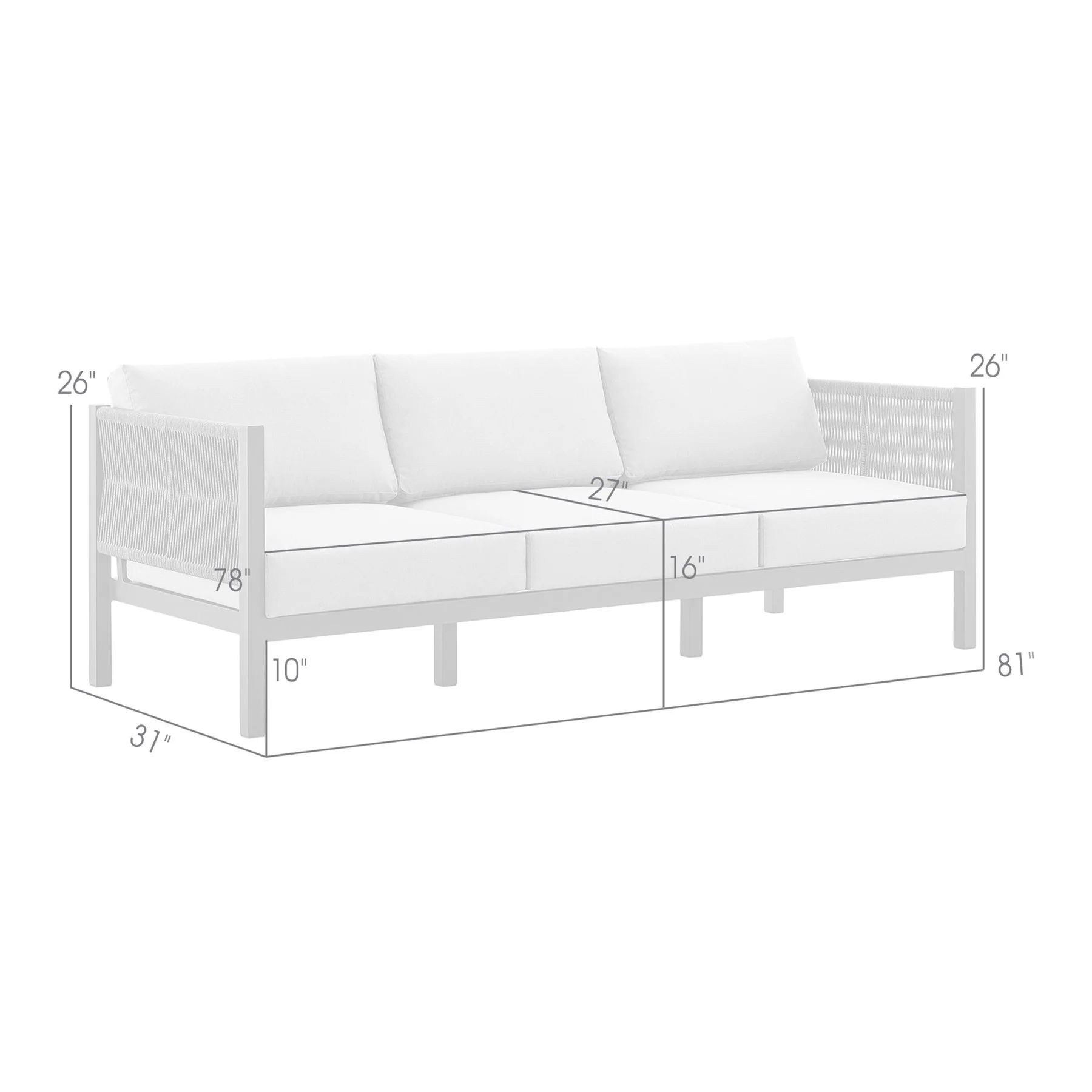 Mareike Aluminum and Rope Outdoor Sofa in Brown - Image 8