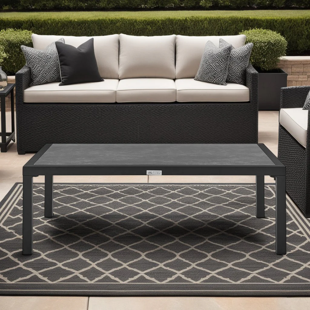 Mareike Aluminum Outdoor Coffee Table in Black with Ceramic Tabletop - Image 8
