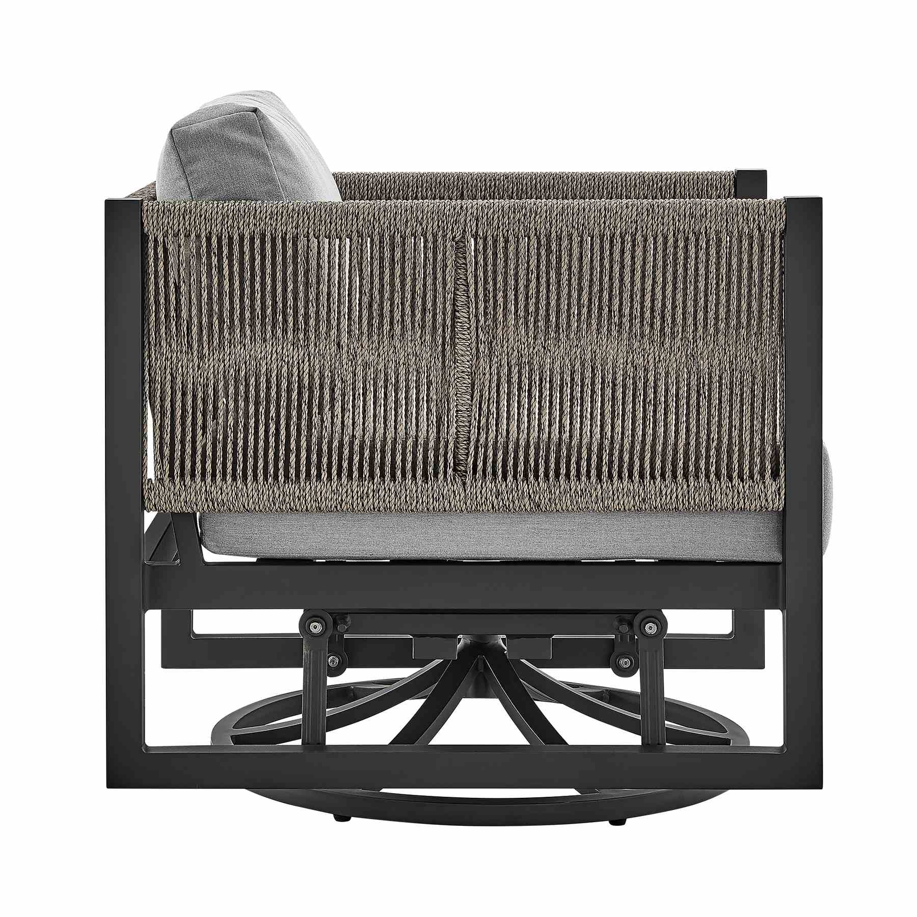 Mareike Outdoor Patio Swivel Glider Lounge Chair in Black Aluminum with Gray Cushions - Image 3