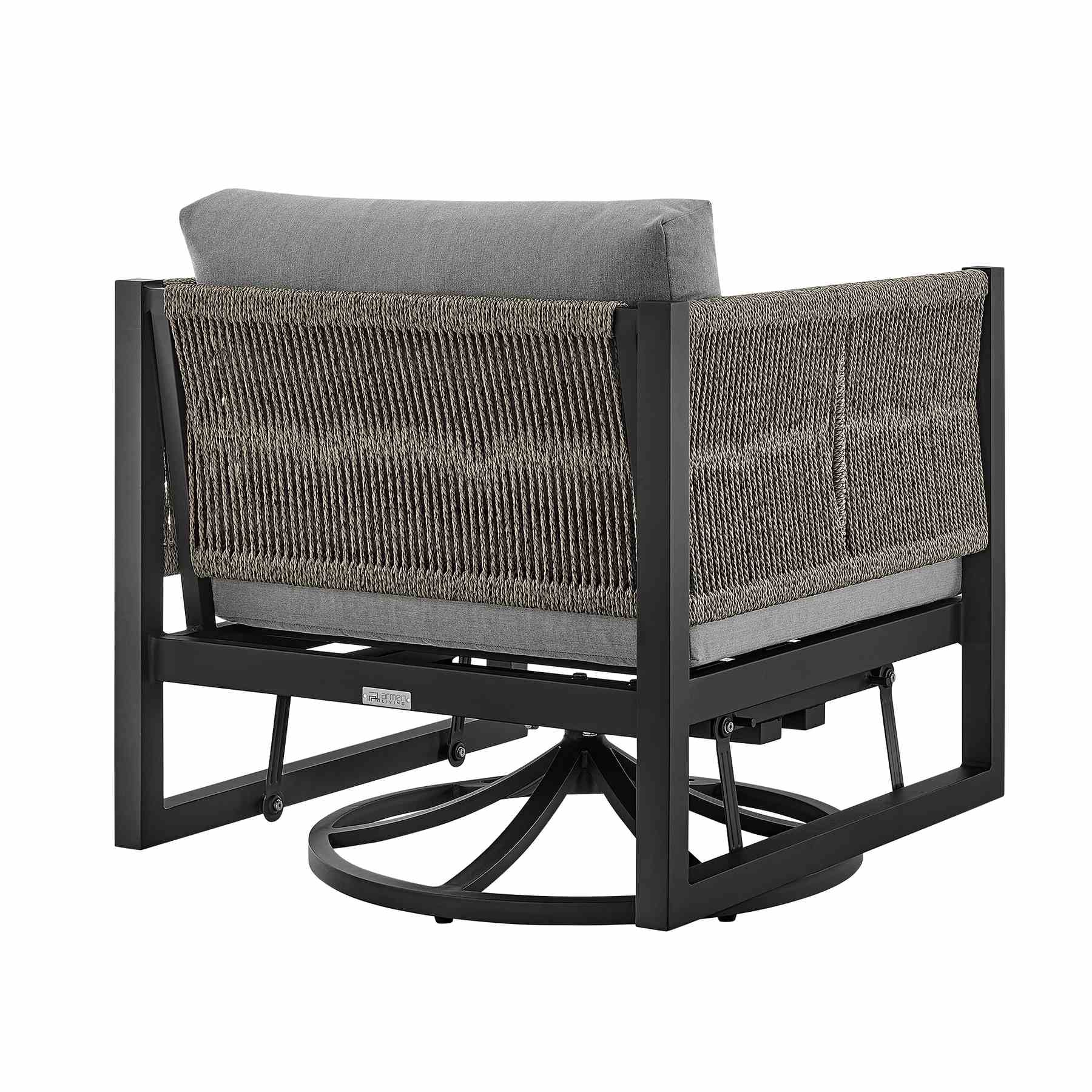Mareike Outdoor Patio Swivel Glider Lounge Chair in Black Aluminum with Gray Cushions - Image 4