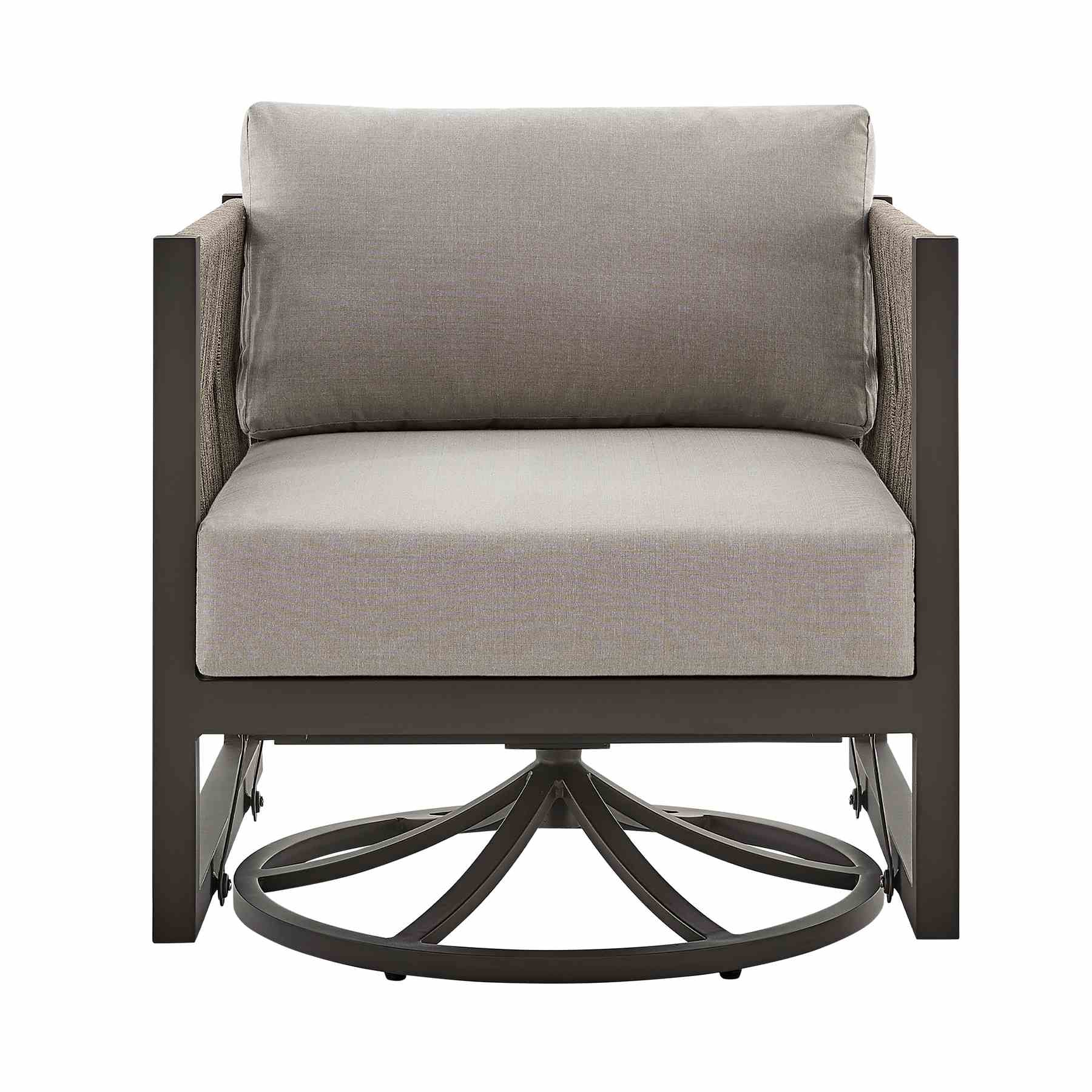 Mareike Outdoor Patio Swivel Glider Lounge Chair in Dark Brown Aluminum with Cushions - Image 2