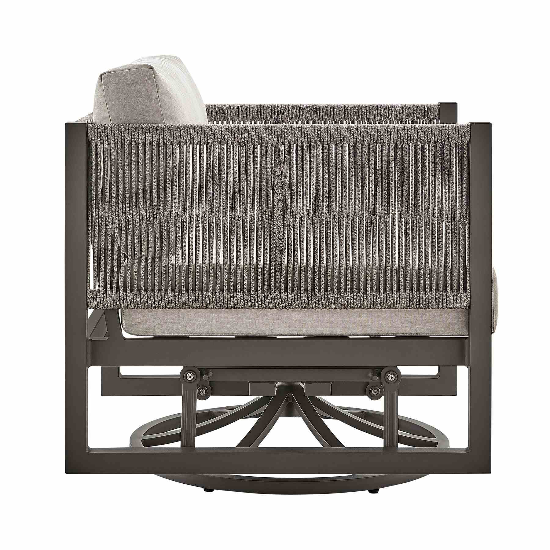 Mareike Outdoor Patio Swivel Glider Lounge Chair in Dark Brown Aluminum with Cushions - Image 3