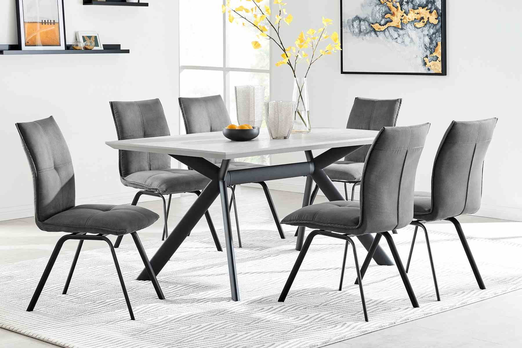 Margot and Rylee 7 Piece Modern Rectangular Dining Set in Light Gray Melamine Wood and Charcoal Fabric - Image 8