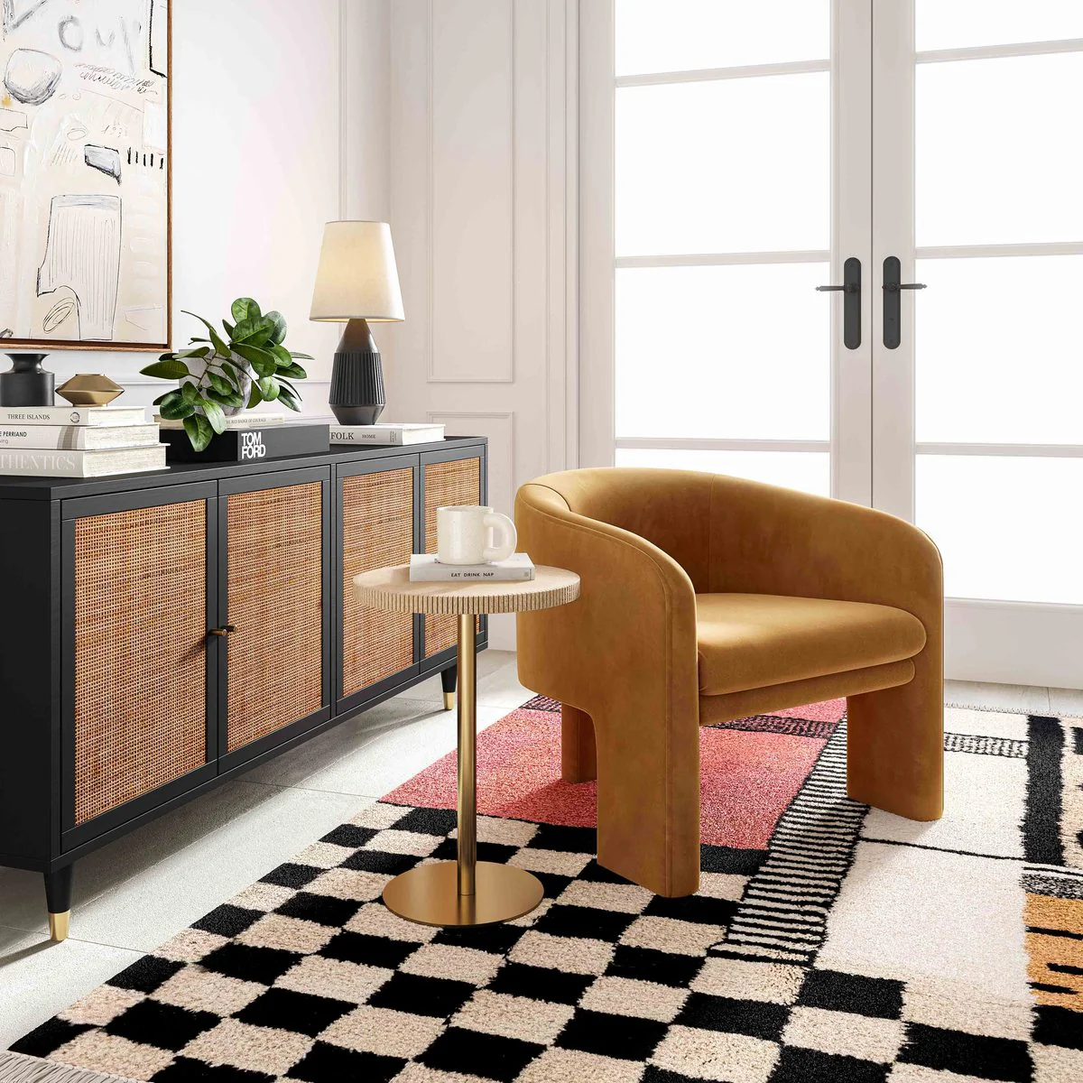 Marla Cognac Velvet Accent Chair - Image 2