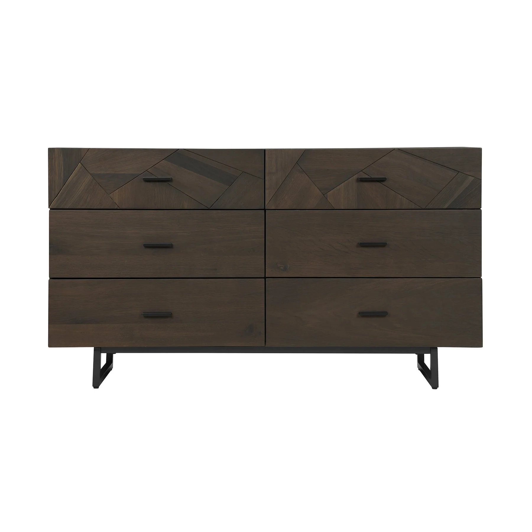 Marquis 4 Piece Queen Size Platform Bed Frame Bedroom Set in Oak Wood with Faux Leather Headboard - Image 4