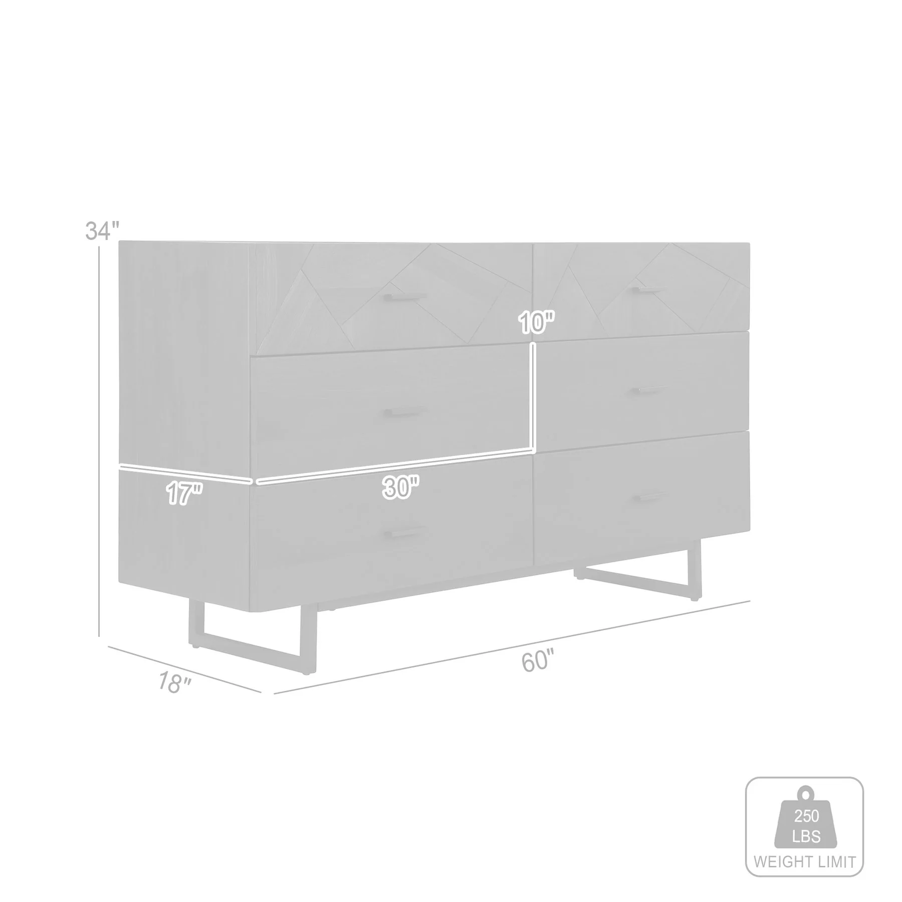 Marquis 6 Drawer Oak Wood Dresser with Black Metal Legs - Image 9