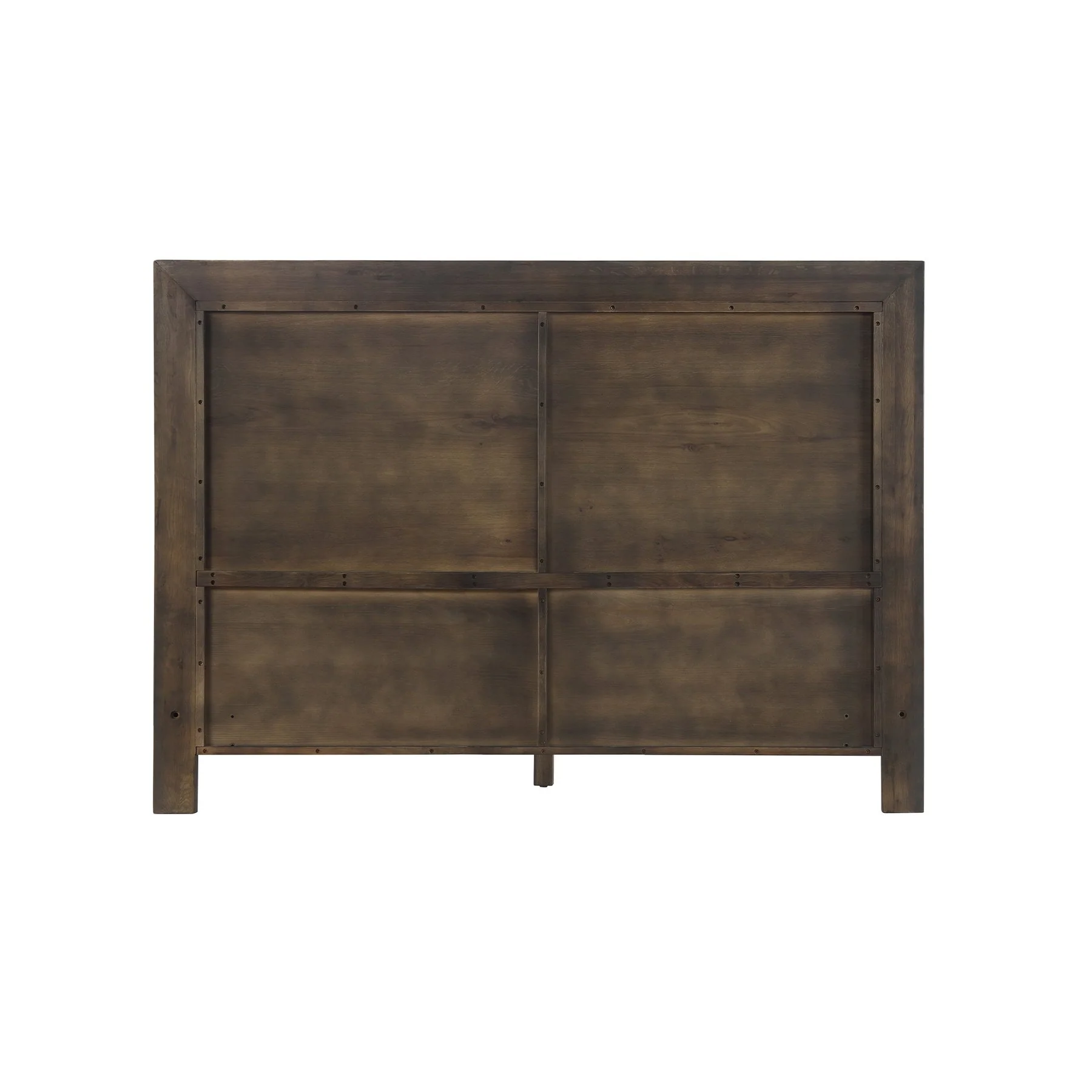 Marquis Queen Size Platform Bed Frame in Oak Wood with Faux Leather Headboard and Black Metal Legs - Image 4