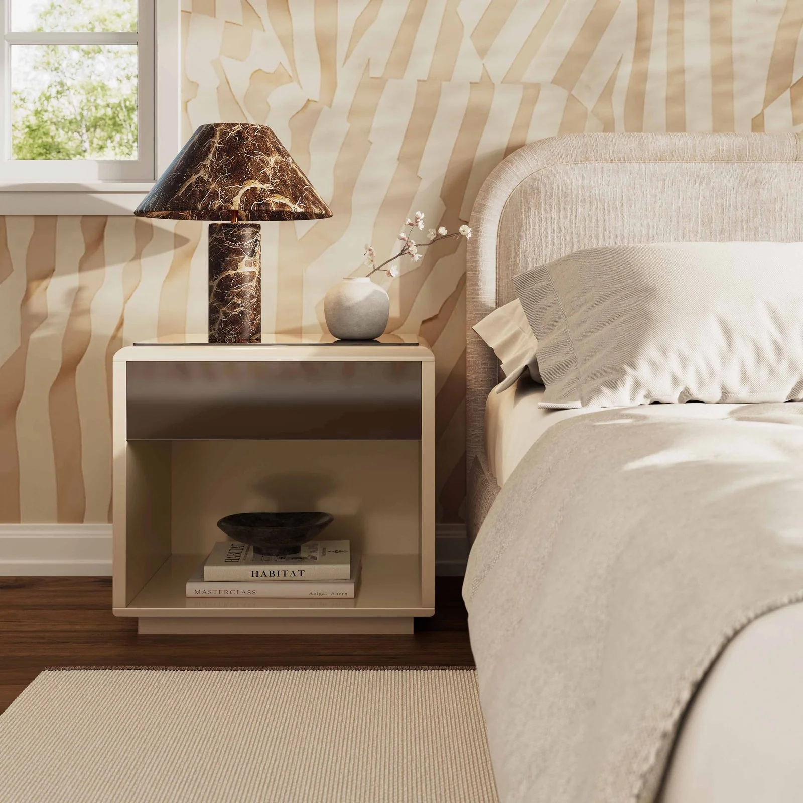 Martha Taupe Mirrored Nightstand - Image 2