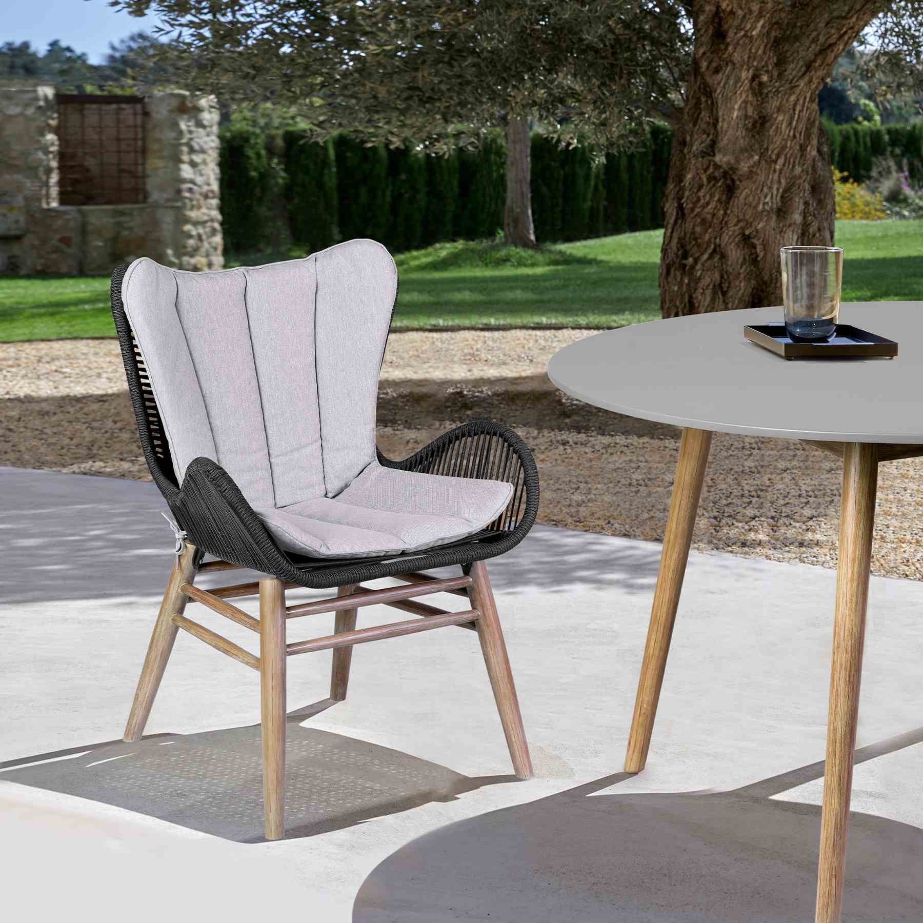 Mateo Outdoor Patio Dining Chair in Light Eucalyptus Wood and Charcoal Rope - Image 12