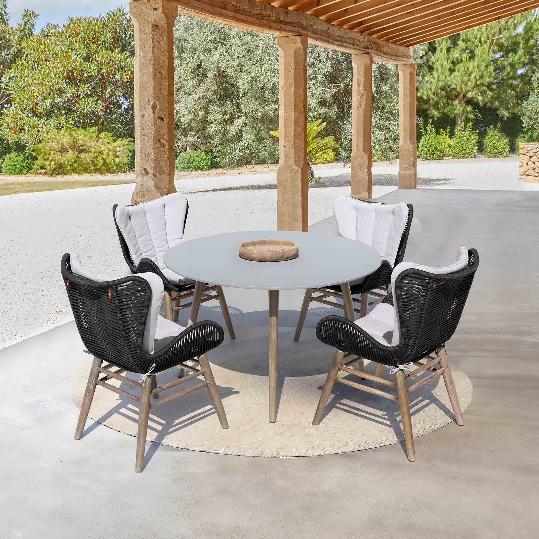 Mateo Outdoor Patio Dining Chair in Light Eucalyptus Wood and Charcoal Rope - Image 13