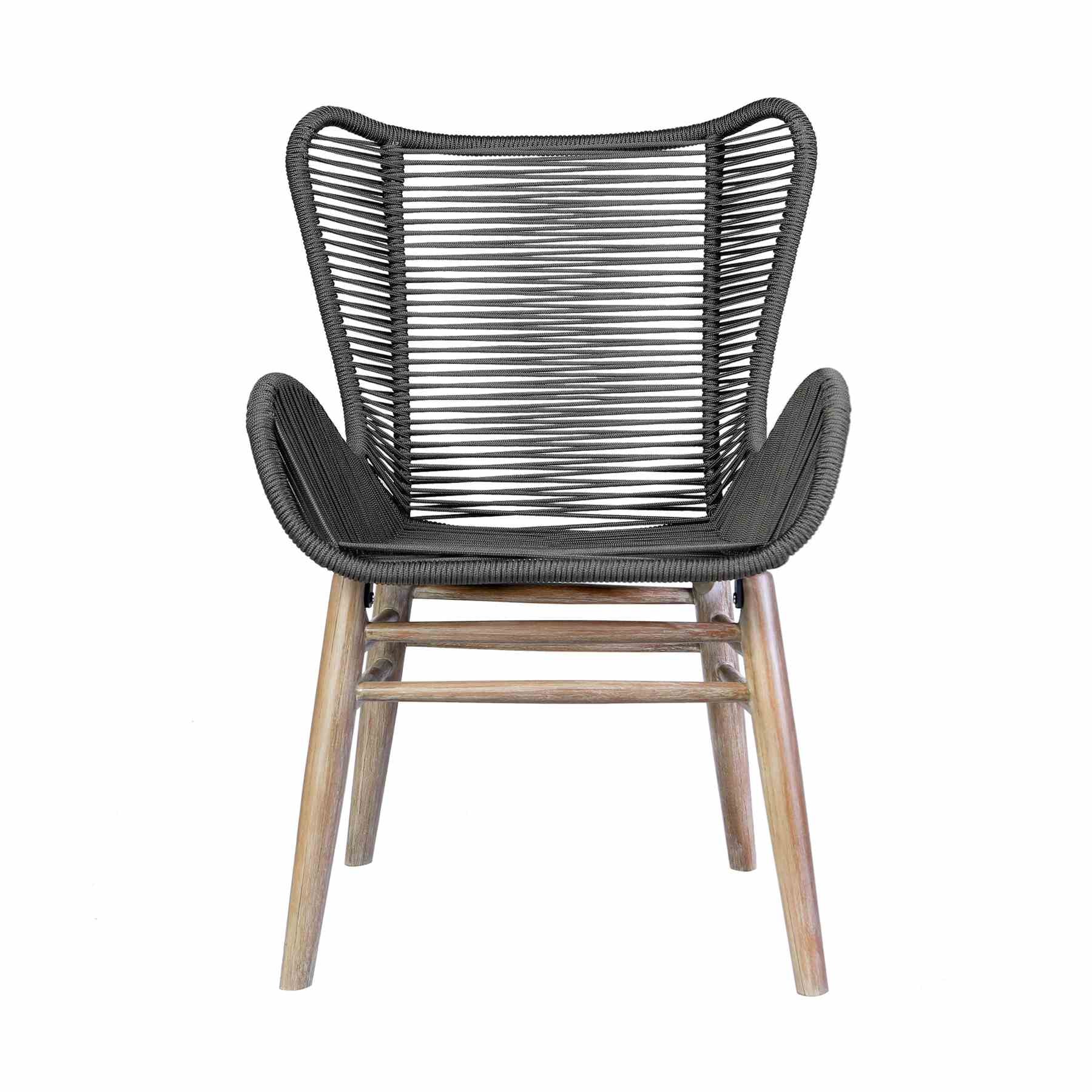 Mateo Outdoor Patio Dining Chair in Light Eucalyptus Wood and Charcoal Rope - Image 3