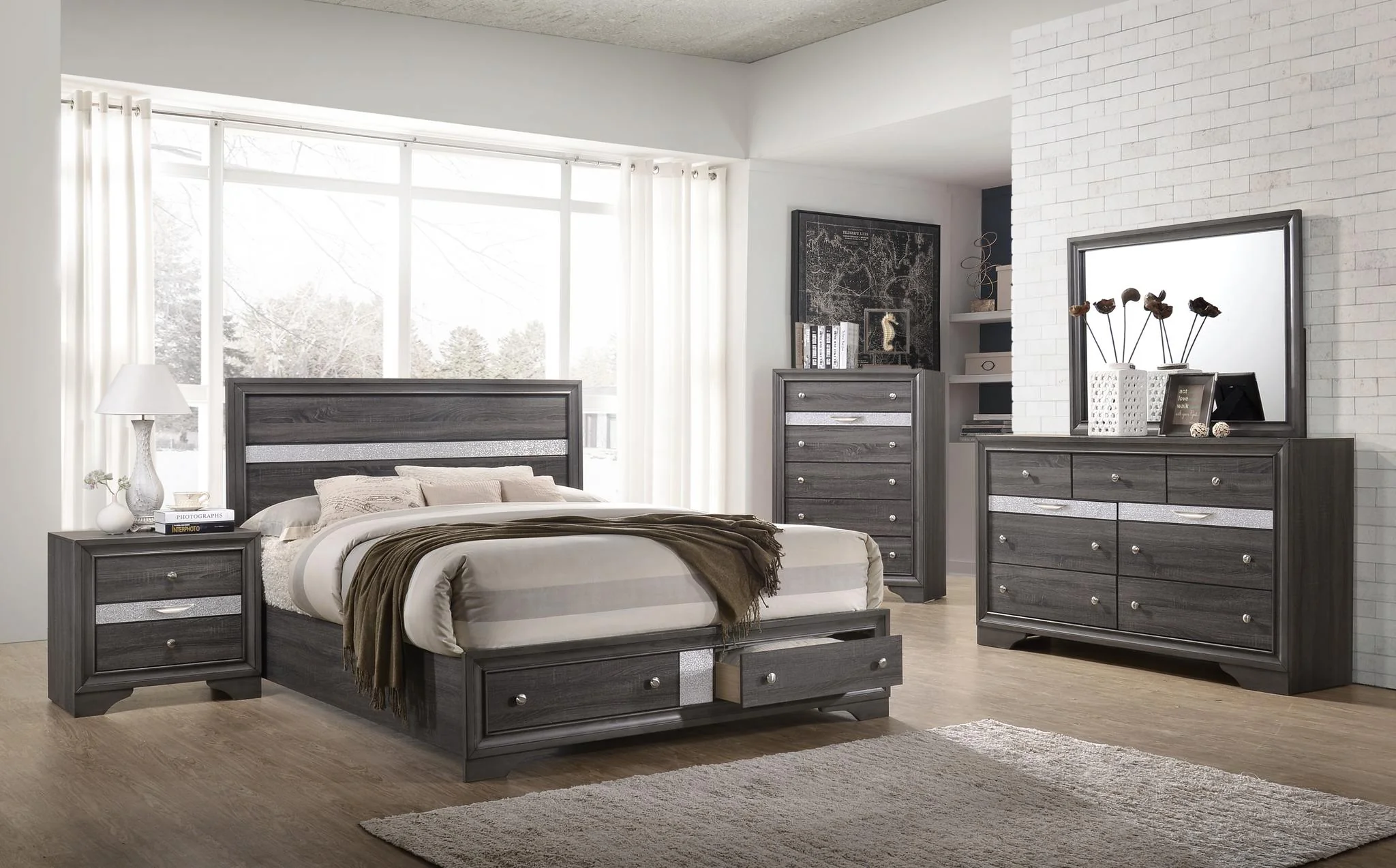Matrix 5 Pc Queen Bed Gray - Image 2