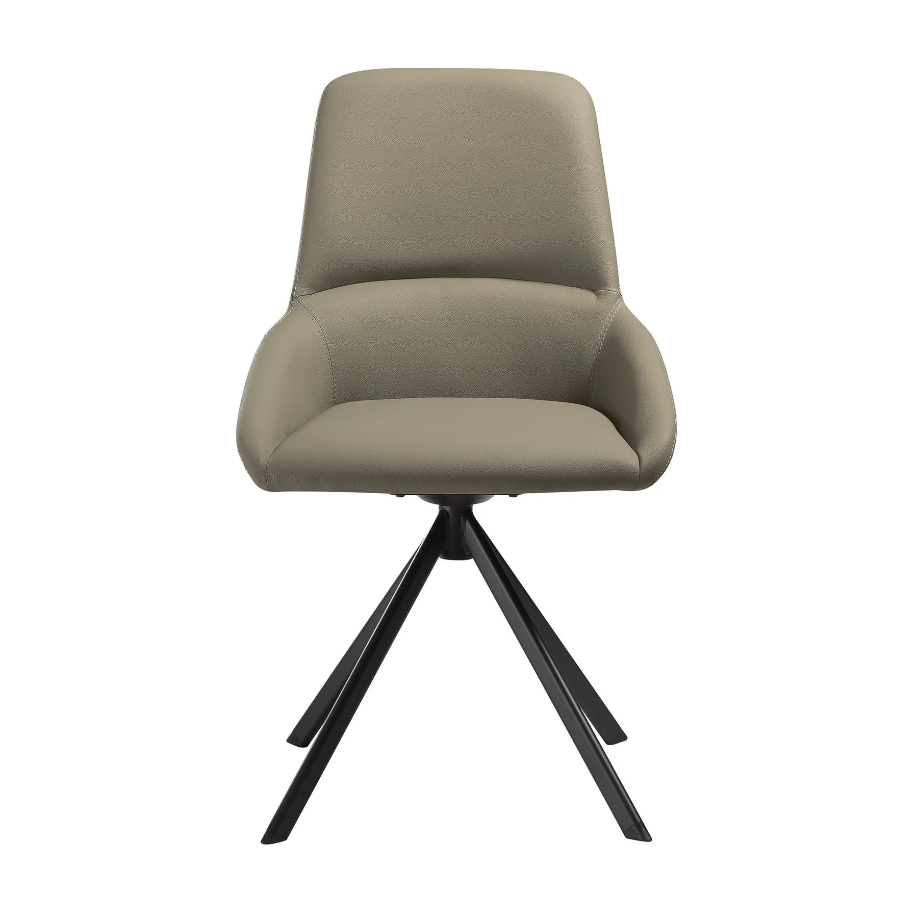 Maverick Swivel Upholstered Dining Chair in Taupe Gray Faux Leather with Black Metal Legs - Set of 2 - Image 3