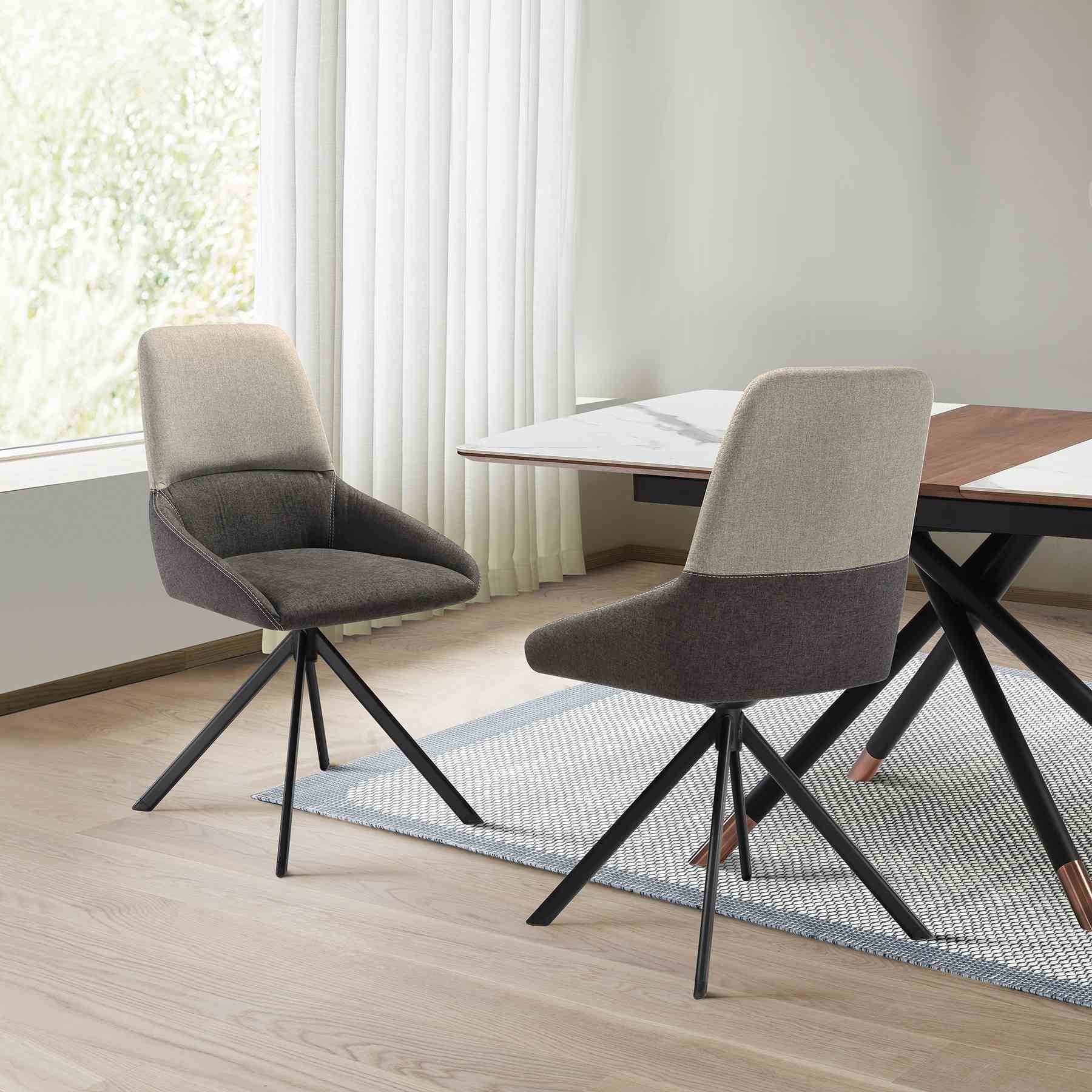 Maverick Swivel Upholstered Dining Chair in Two-Tone Fabric Gray with Black Metal Legs - Set of 2 - Image 10