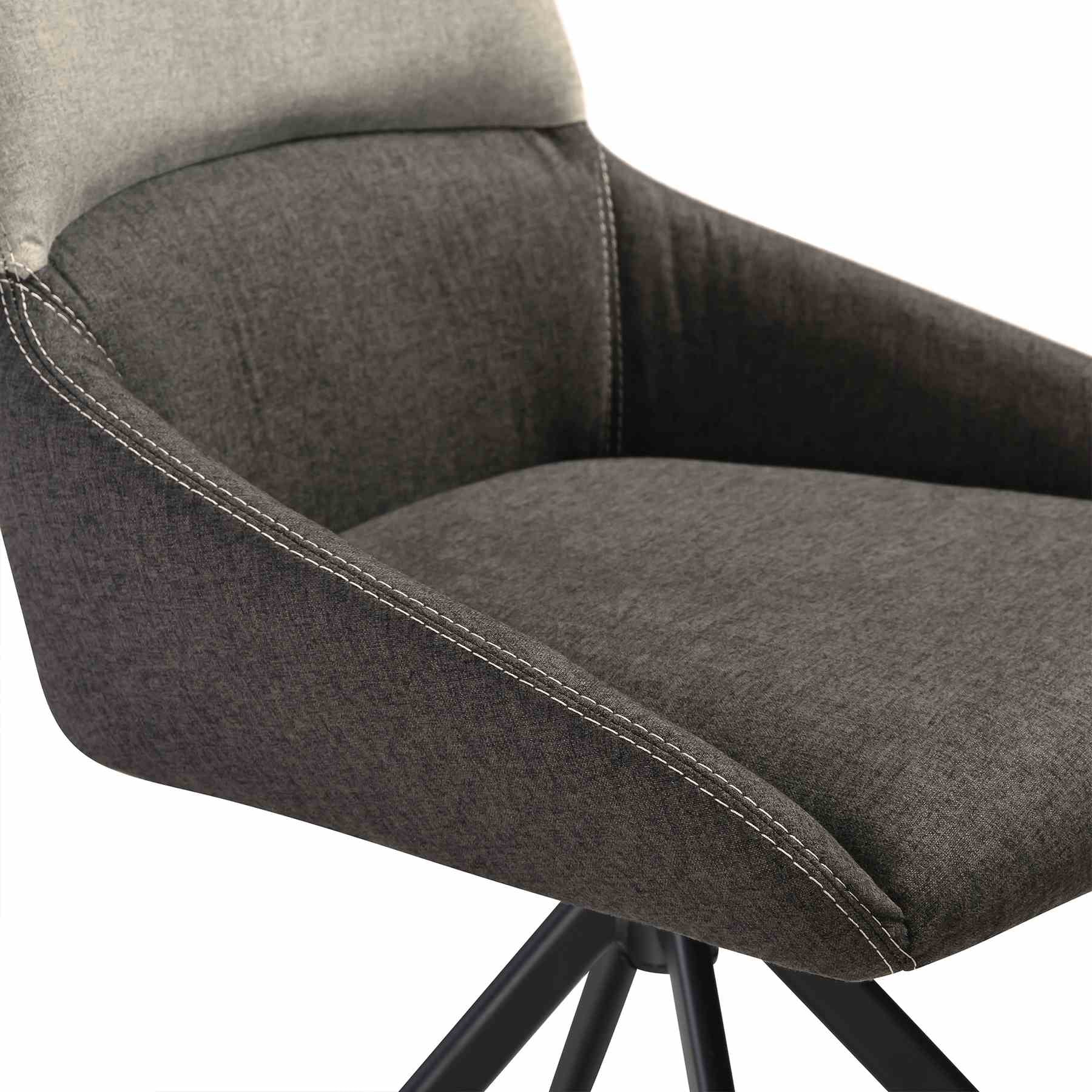 Maverick Swivel Upholstered Dining Chair in Two-Tone Fabric Gray with Black Metal Legs - Set of 2 - Image 8