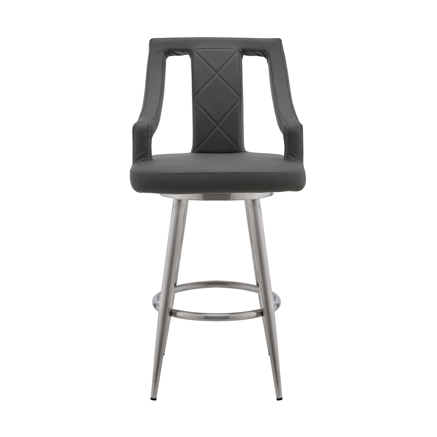 Maxen 26" Gray Faux Leather and Brushed Stainless Steel Swivel Bar Stool - Image 2