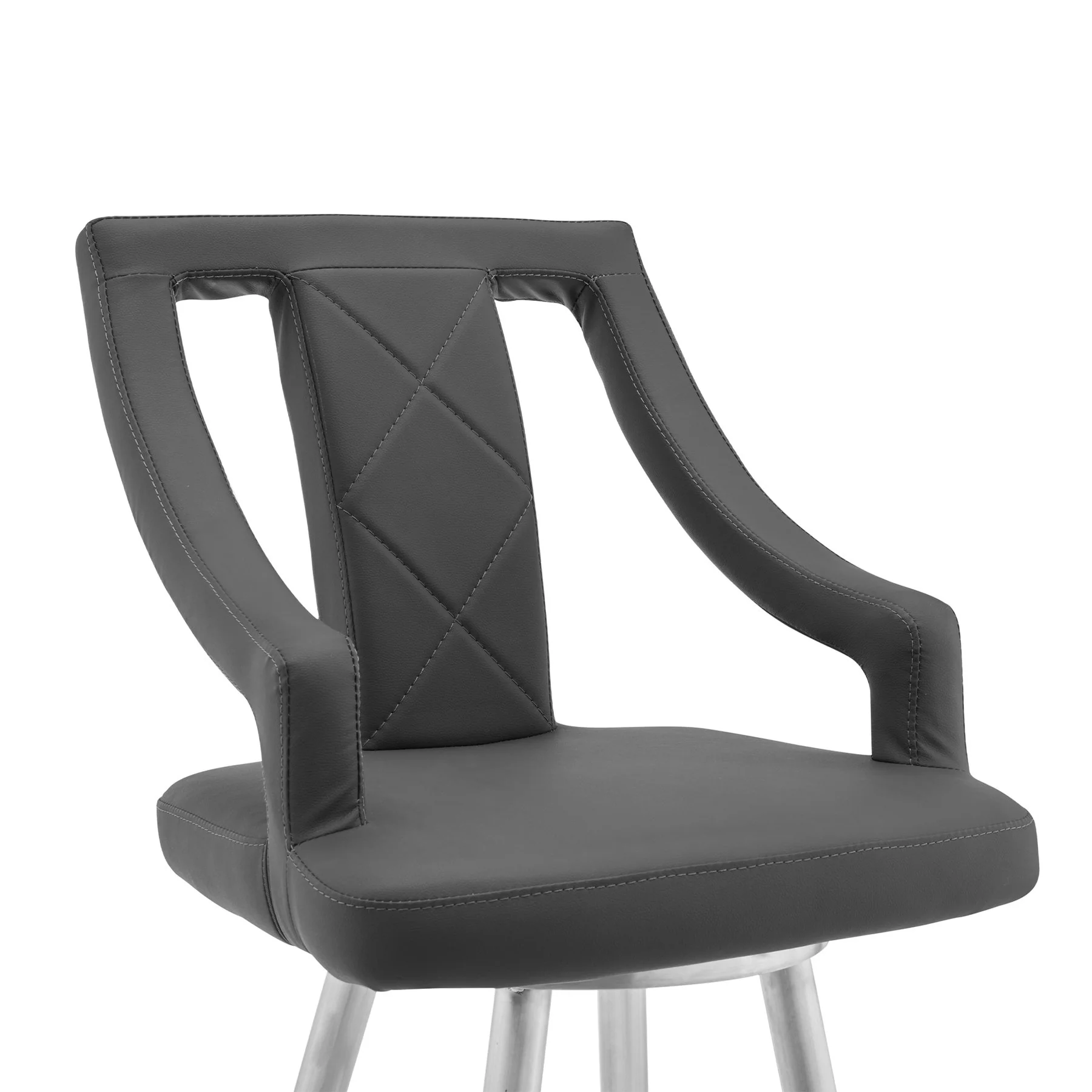 Maxen 26" Gray Faux Leather and Brushed Stainless Steel Swivel Bar Stool - Image 3