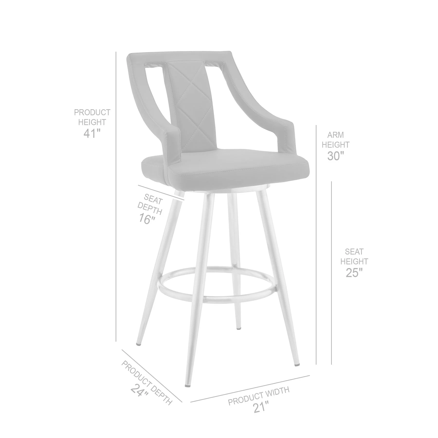 Maxen 26" Gray Faux Leather and Brushed Stainless Steel Swivel Bar Stool - Image 7