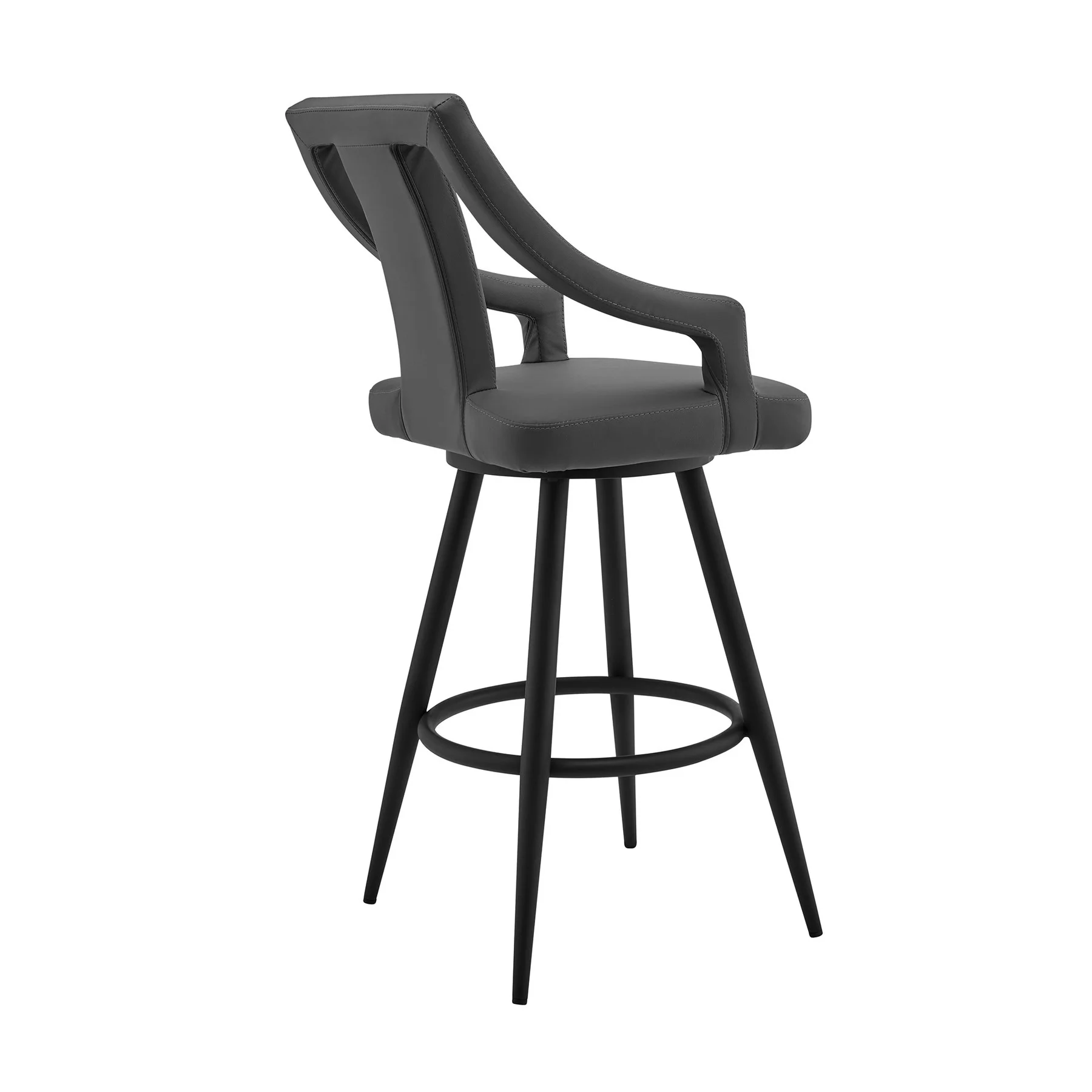 Maxen 30" Gray Faux Leather and Black Metal Swivel Bar Stool - Image 3