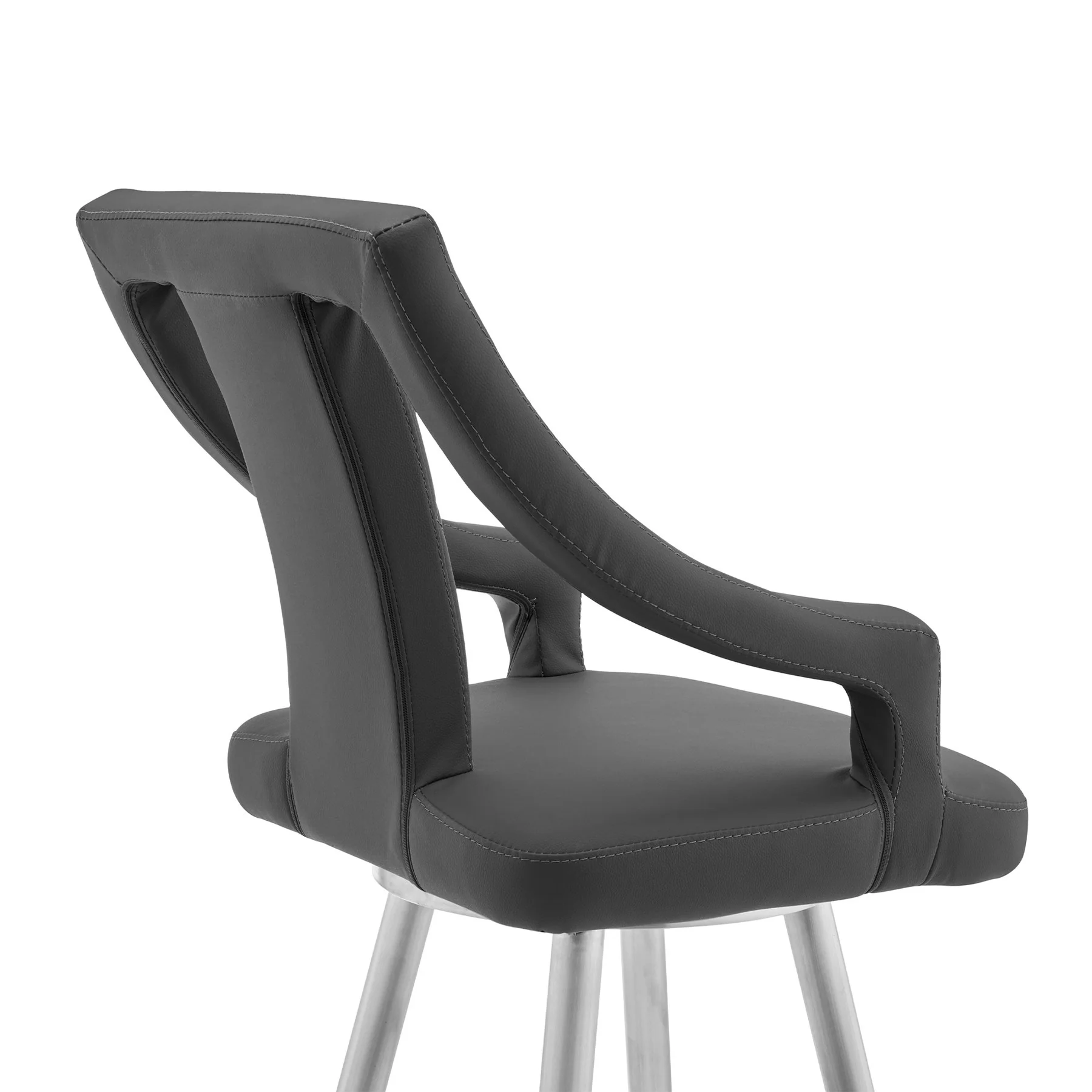 Maxen 30" Gray Faux Leather and Brushed Stainless Steel Swivel Bar Stool - Image 5