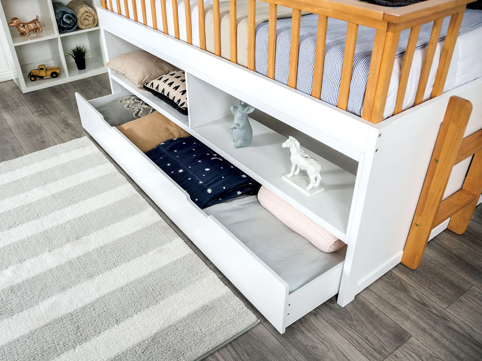 Mcpherson Twin Captain Bed w/ Trundle, White/Oak - Image 3