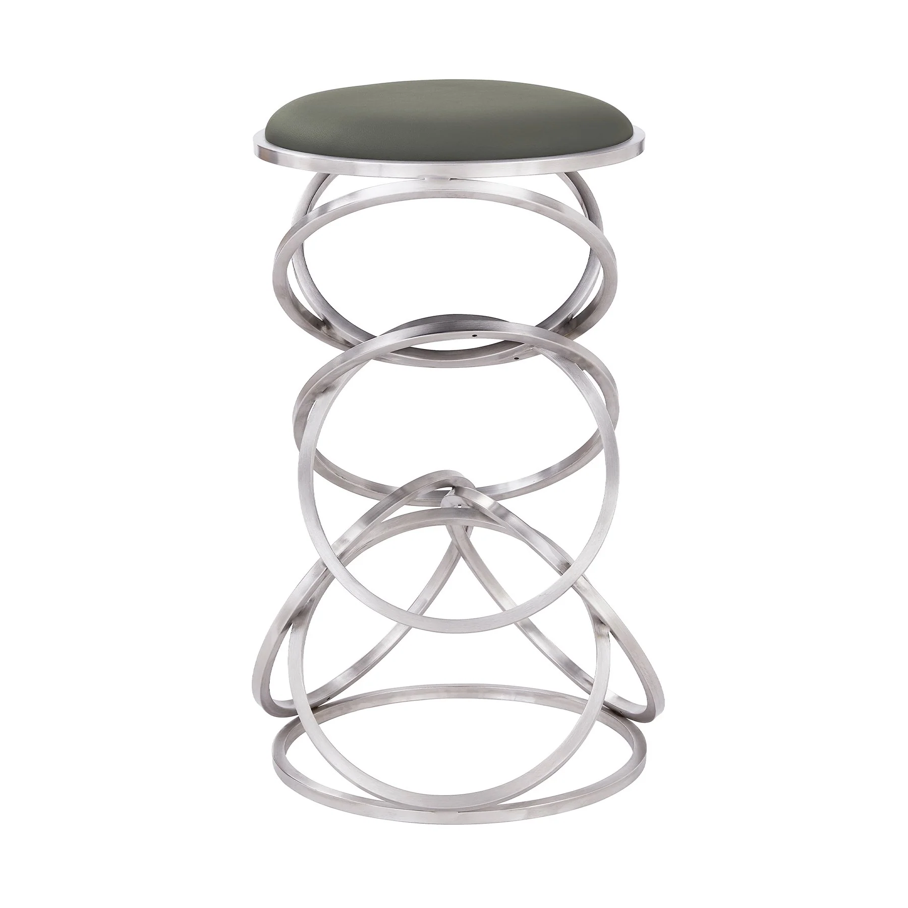 Medley Contemporary 26" Counter Height Barstool in Brushed Stainless Steel Finish and Gray Faux Leather - Image 2