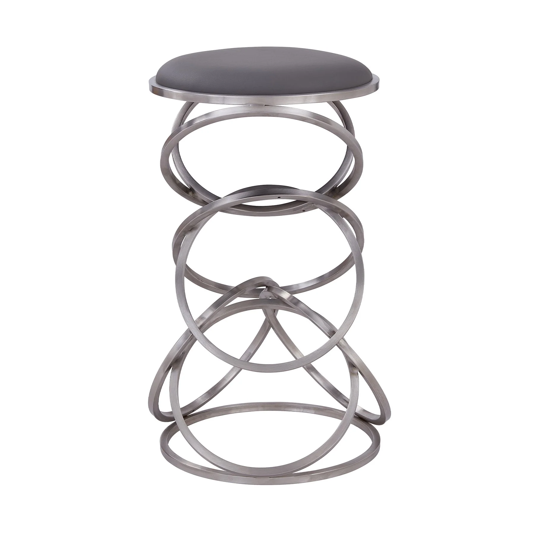 Medley Contemporary 30" Bar Height Barstool in Brushed Stainless Steel Finish and Gray Faux Leather - Image 2