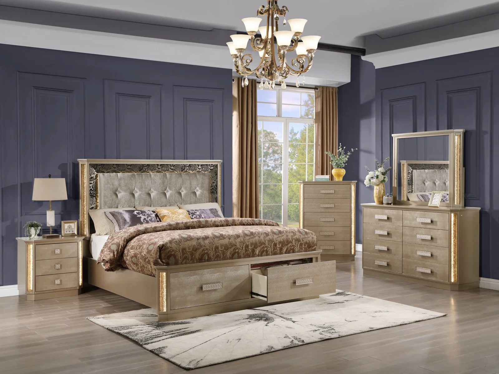 Medusa King 4 Pc Bedroom Set  Gold - Image 2