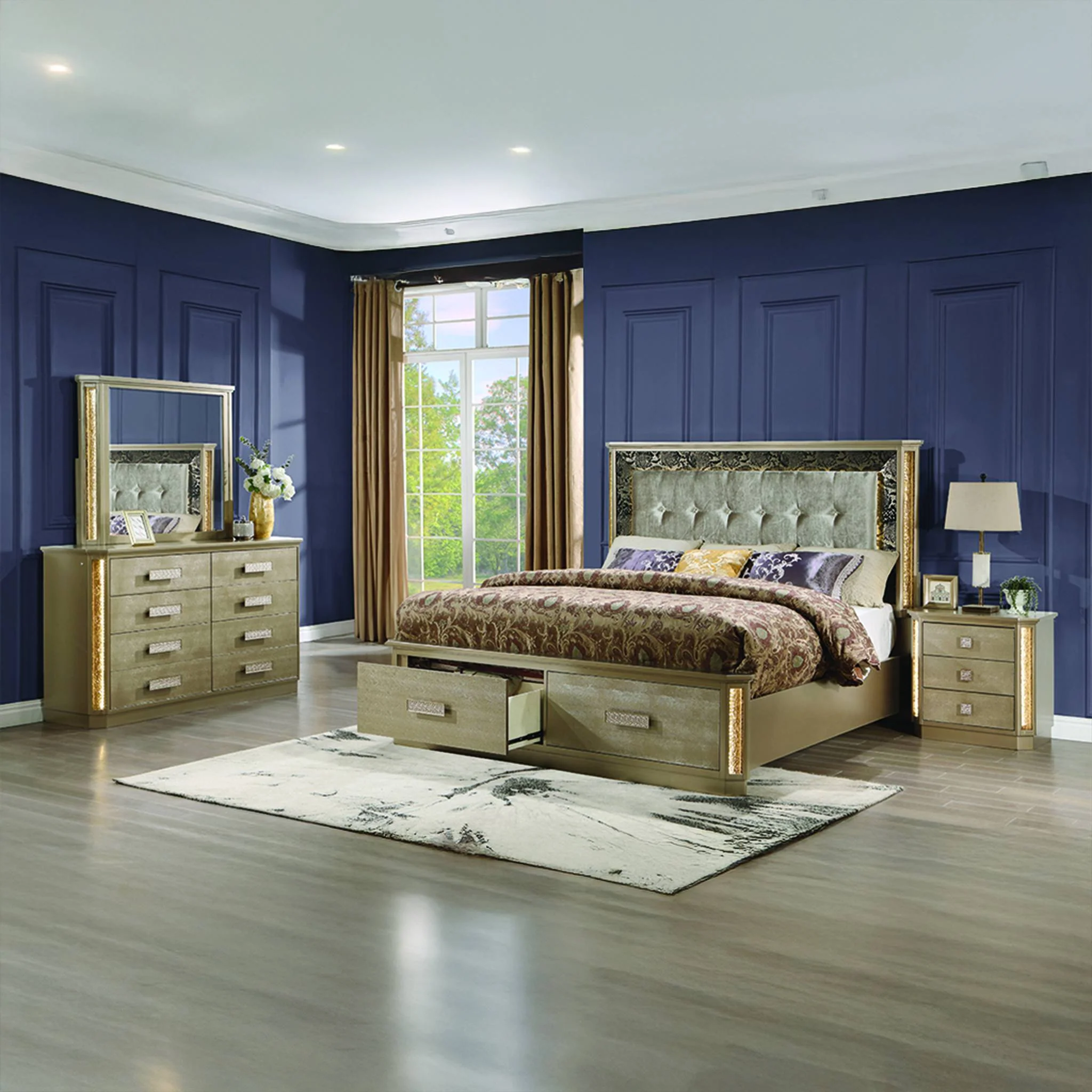 Medusa Queen 4 Pc Bedroom Set  Gold - Image 19