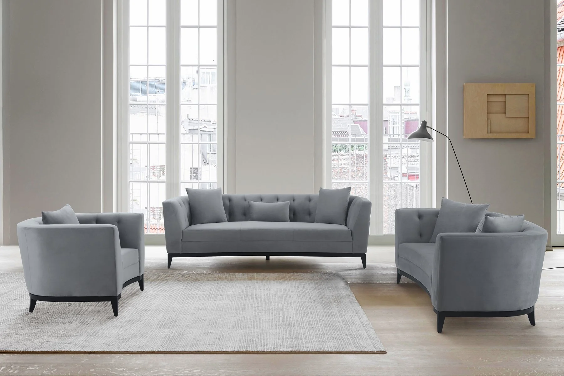 Melange 3 Piece Gray Velvet Living Room Seating Set - Image 8