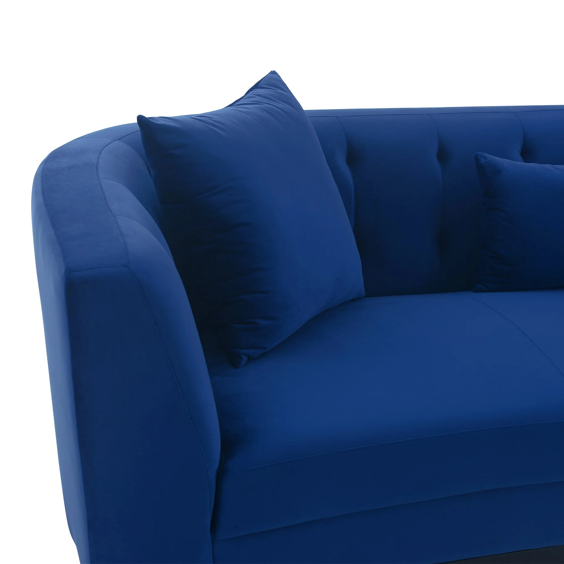 Melange Blue Velvet Upholstered Sofa with Black Wood Base - Image 4