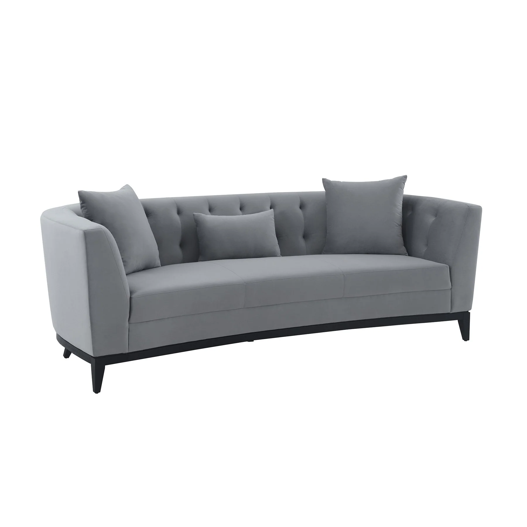 Melange Gray Velvet Sofa with Black Wood Base - Image 2