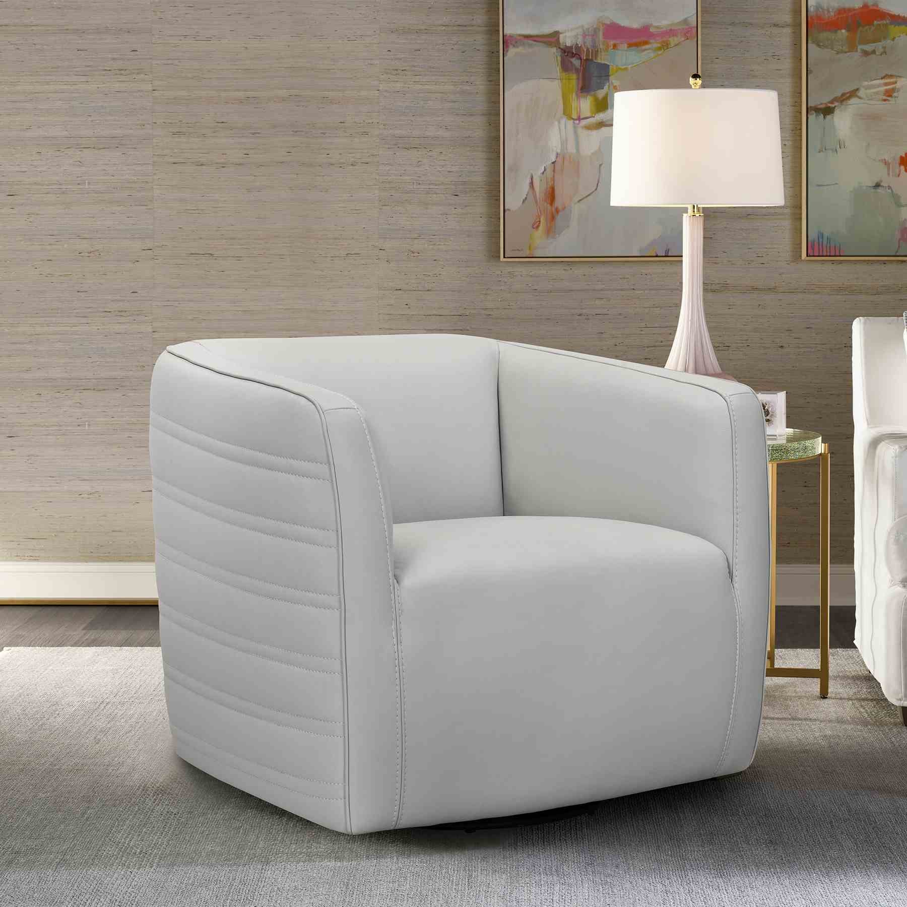 Melanie Swivel Dove Gray Genuine Leather Barrel Chair - Image 7