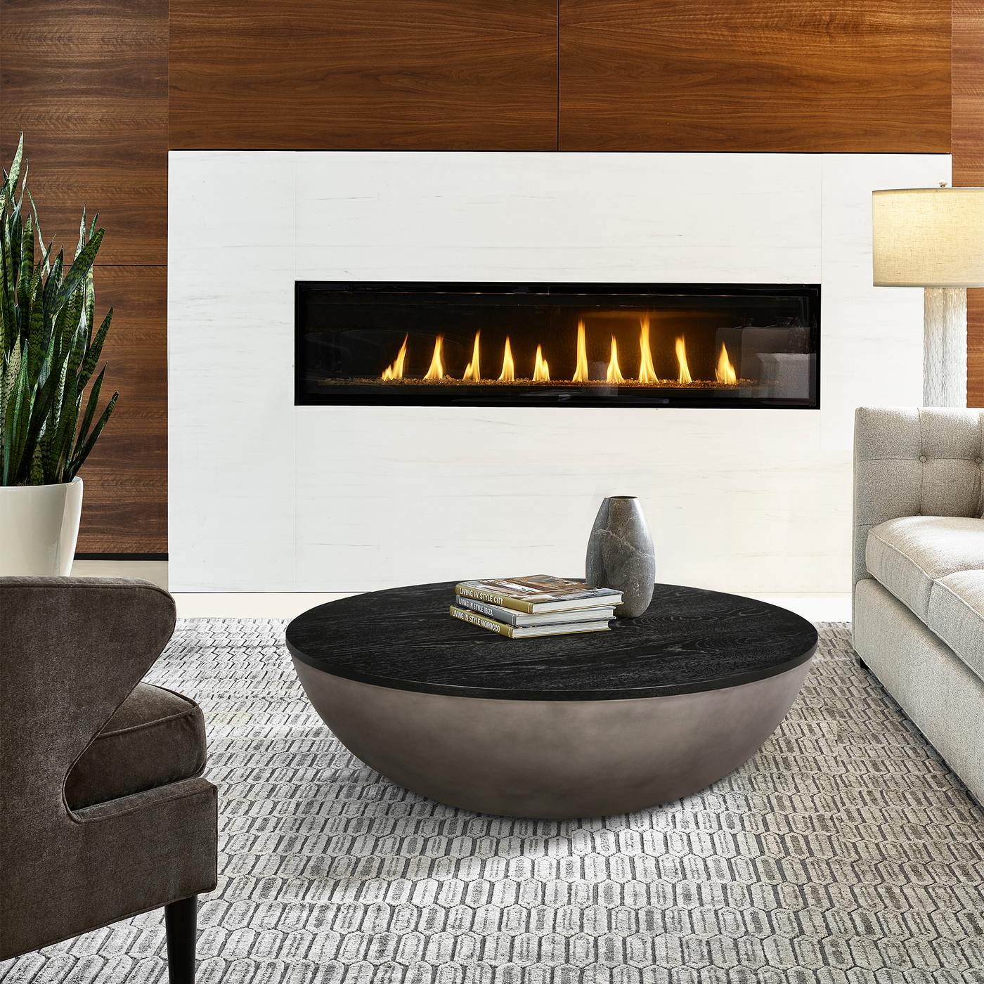 Melody Round Coffee Table in Concrete and Black Brushed Oak - Image 8