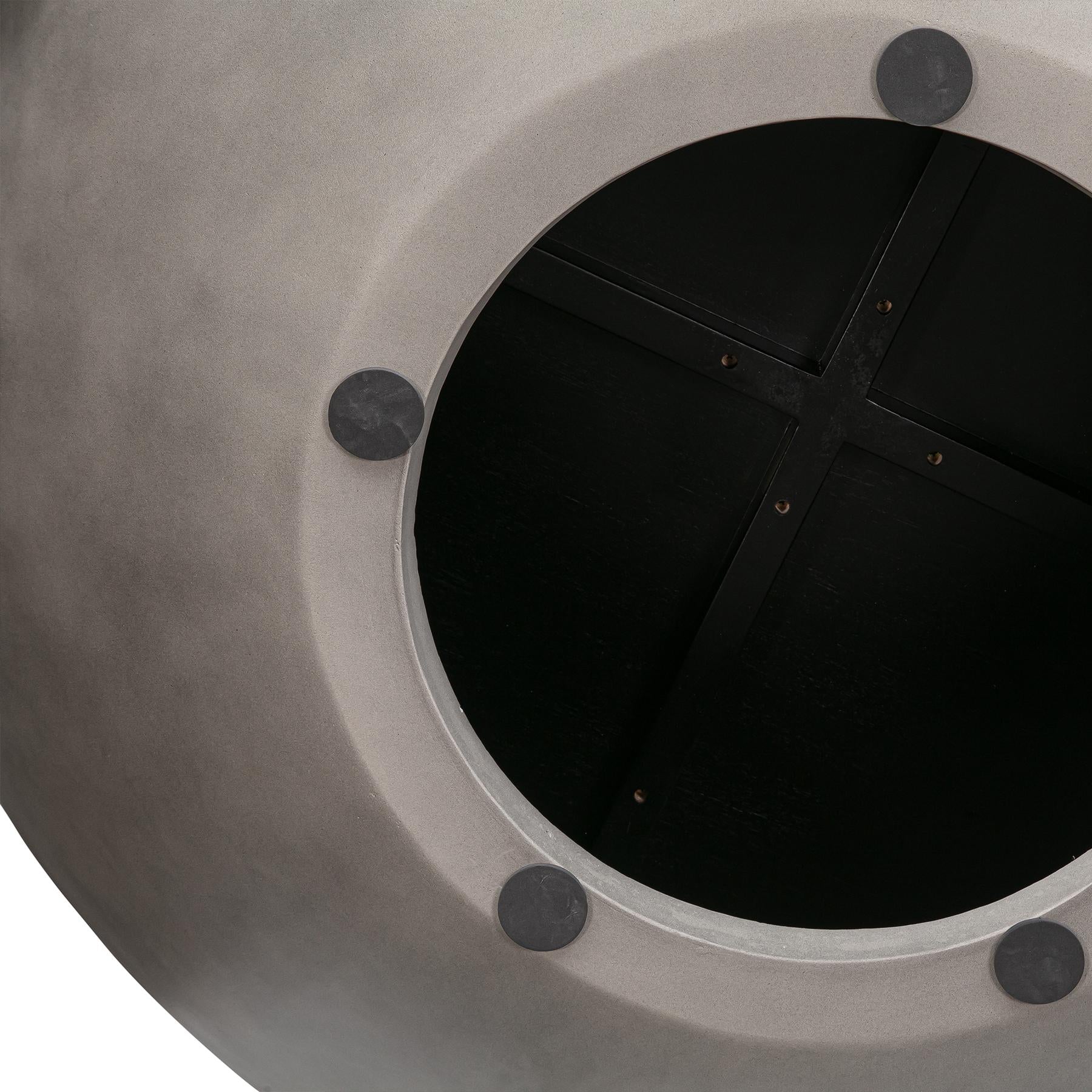 Melody Round Coffee Table in Concrete and Brown Brushed Oak - Image 4