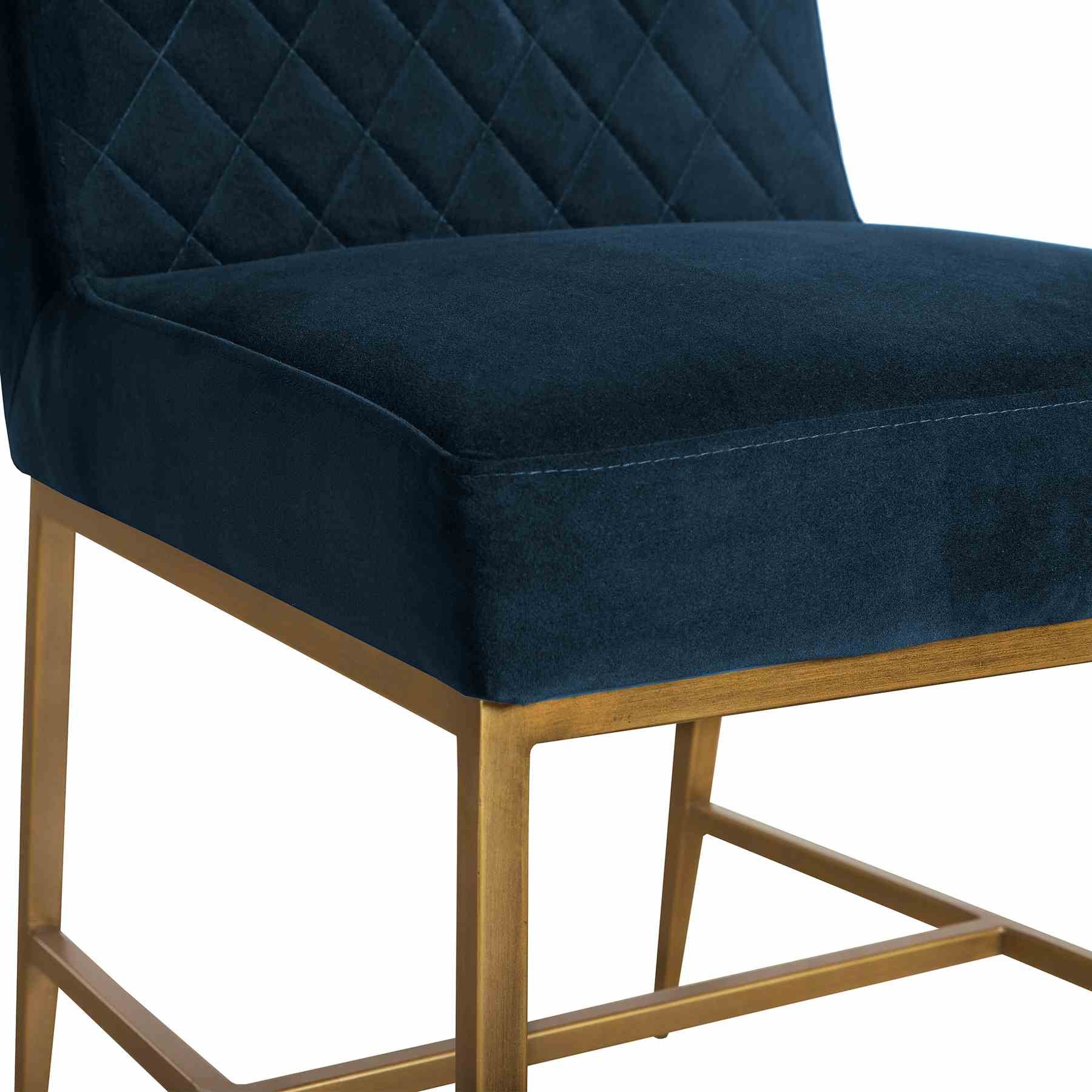 Memphis Blue Velvet and Antique Brass Accent Dining Chair- Set of 2 - Image 5