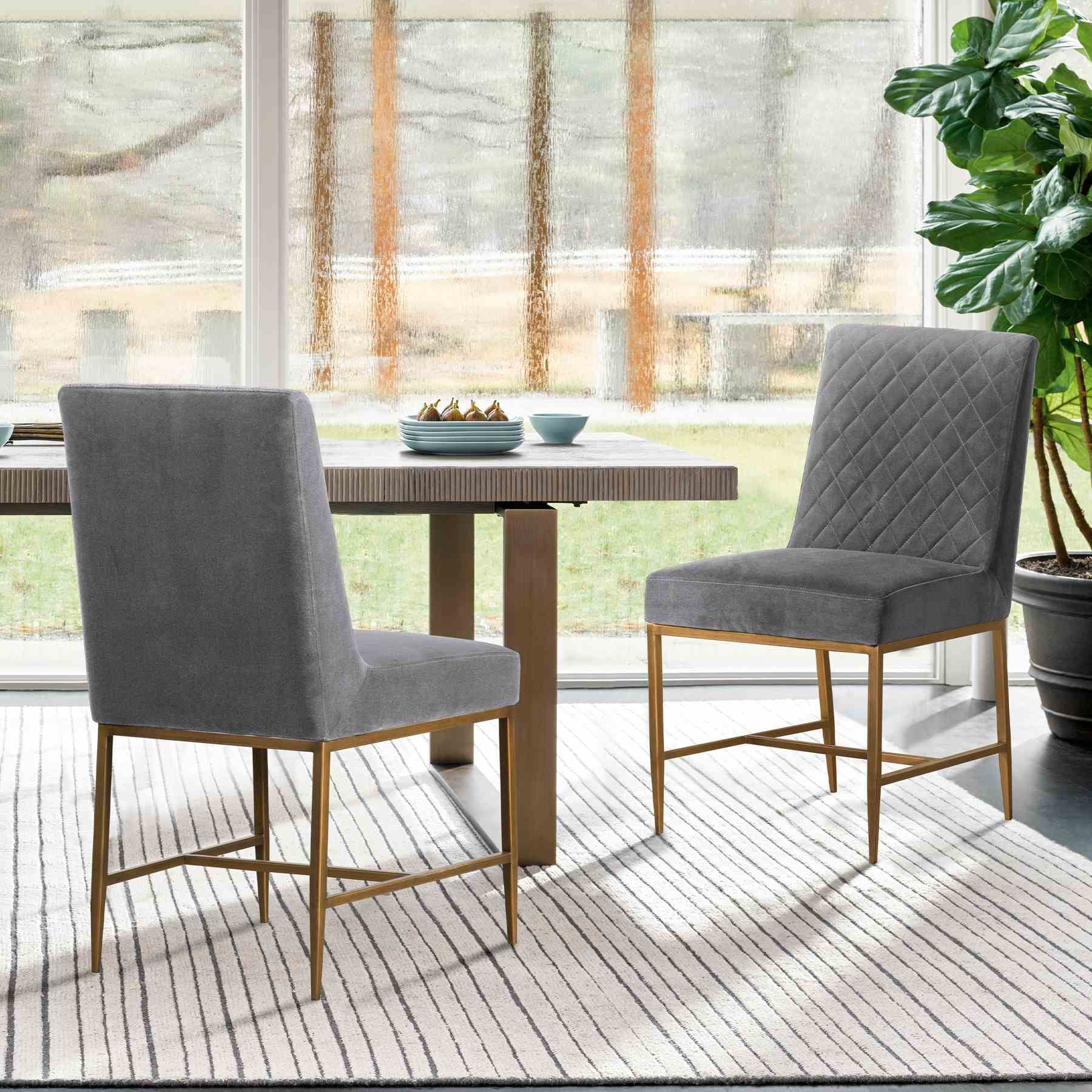 Memphis Gray Velvet and Antique Brass Accent Dining Chair- Set of 2 - Image 8