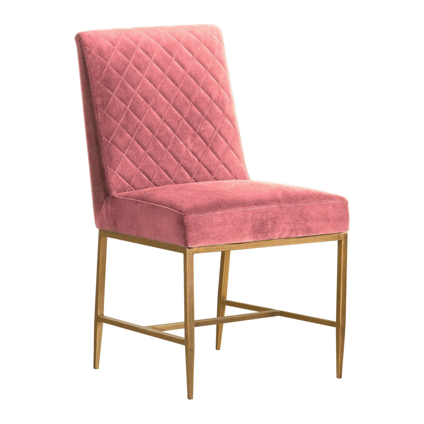 Memphis Pink Velvet and Antique Brass Accent Dining Chair- Set of 2 - Image 2