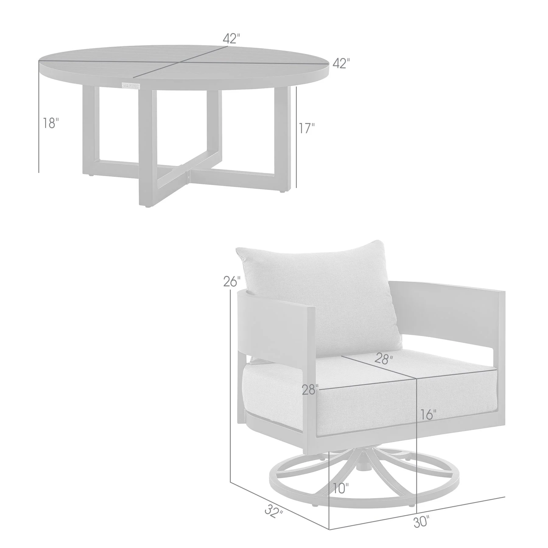 Menorca 3 Piece Patio Outdoor Swivel Seating Set in Dark Gray Aluminum with Gray Cushions - Image 11