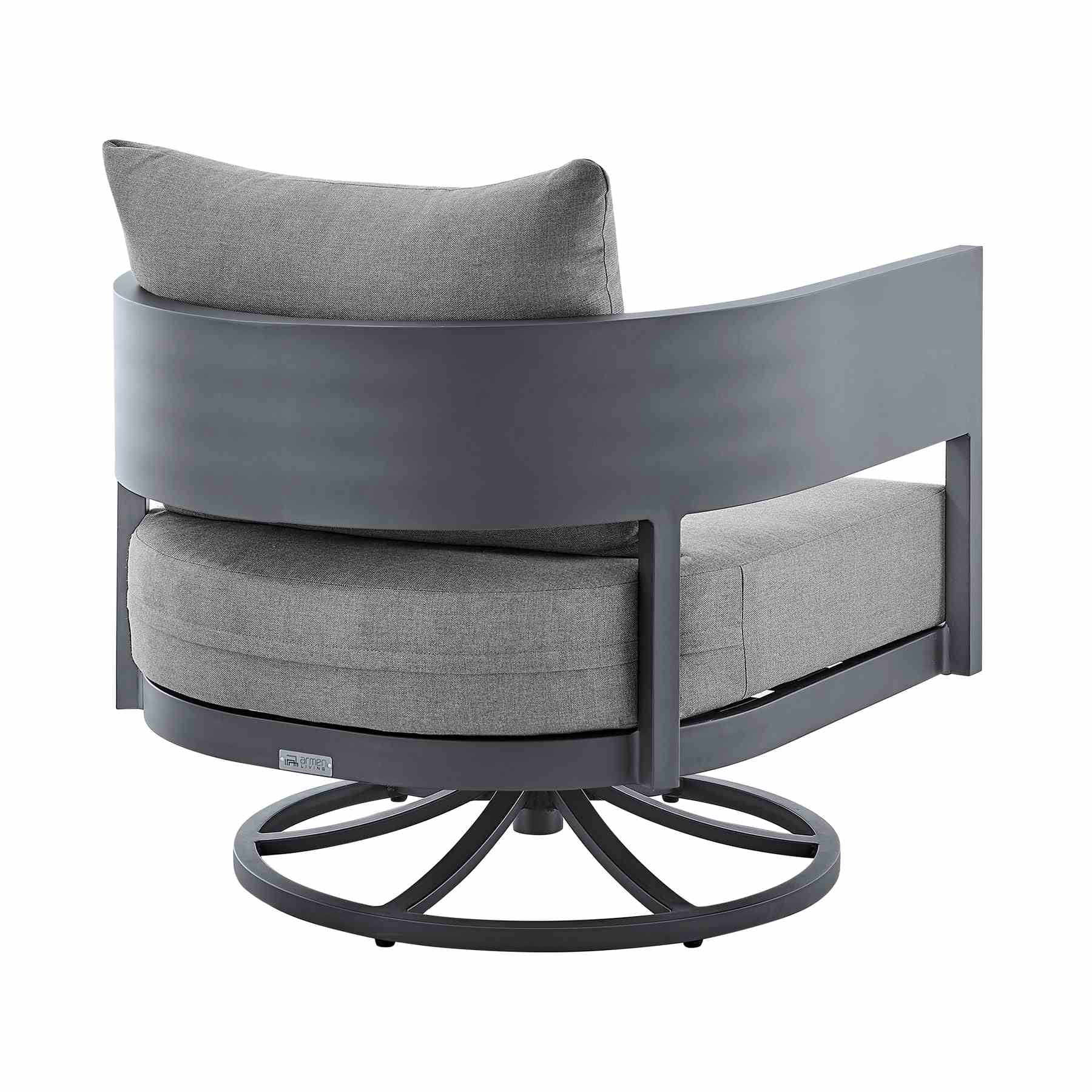 Menorca 3 Piece Patio Outdoor Swivel Seating Set in Dark Gray Aluminum with Gray Cushions - Image 4