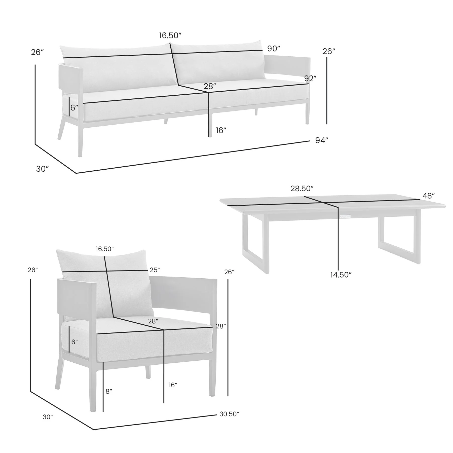 Menorca 4 Piece Outdoor Dark Gray Aluminum & Fabric Outdoor Conversation Set - Image 8