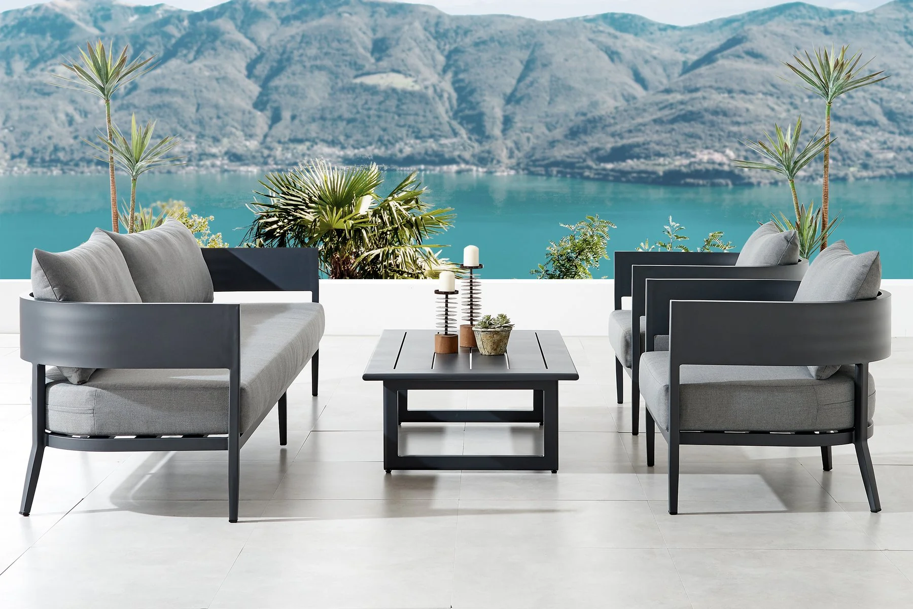 Menorca 4 Piece Outdoor Dark Gray Aluminum & Fabric Outdoor Conversation Set - Image 9