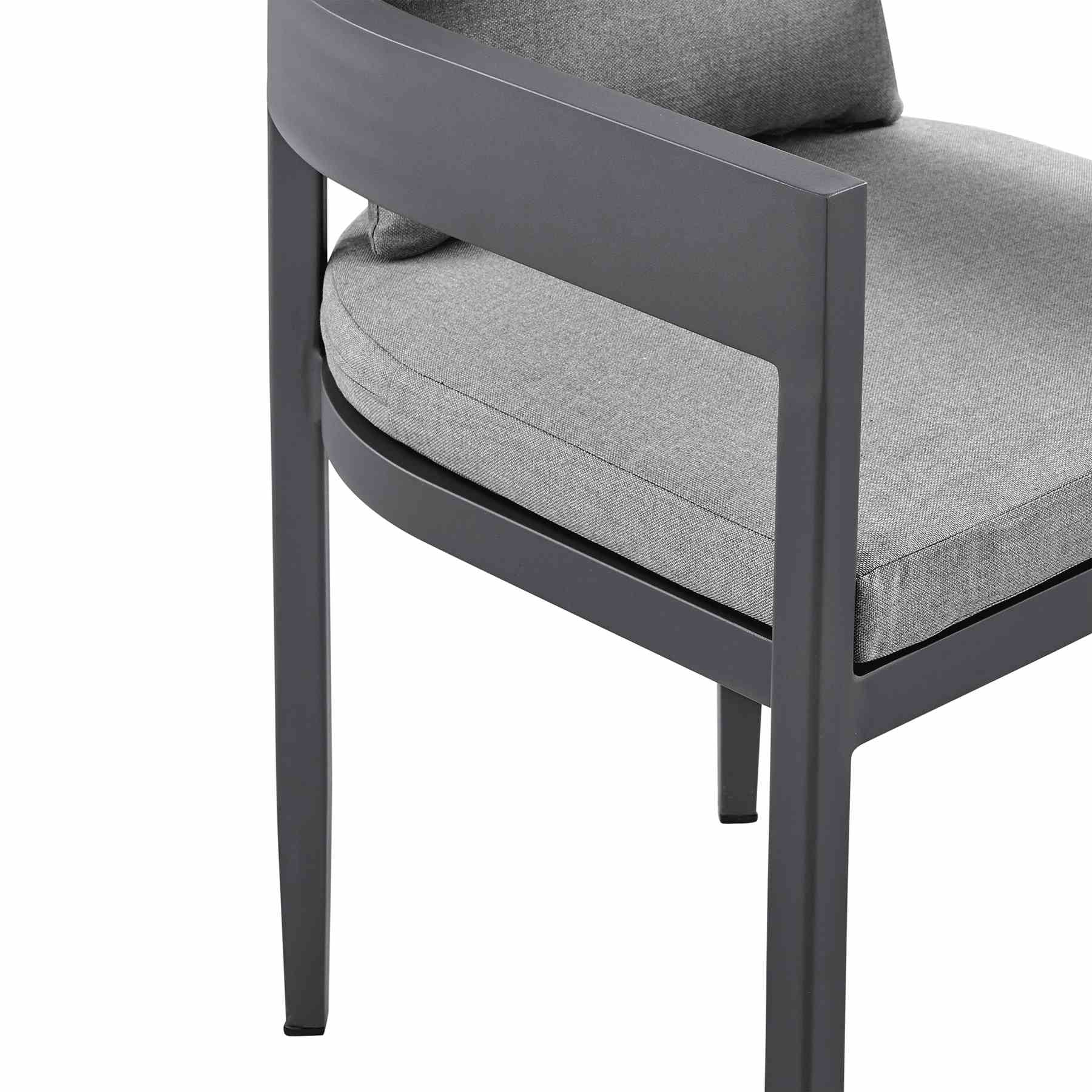 Menorca Outdoor Patio 7-Piece Dining Table Set in Aluminum with Gray Cushions - Image 6
