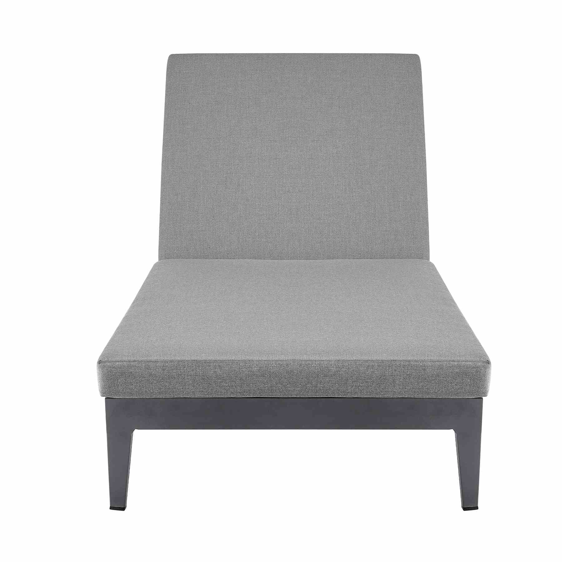 Menorca Outdoor Patio Adjustable Chaise Lounge Chair in Aluminum with Gray Cushions - Image 2