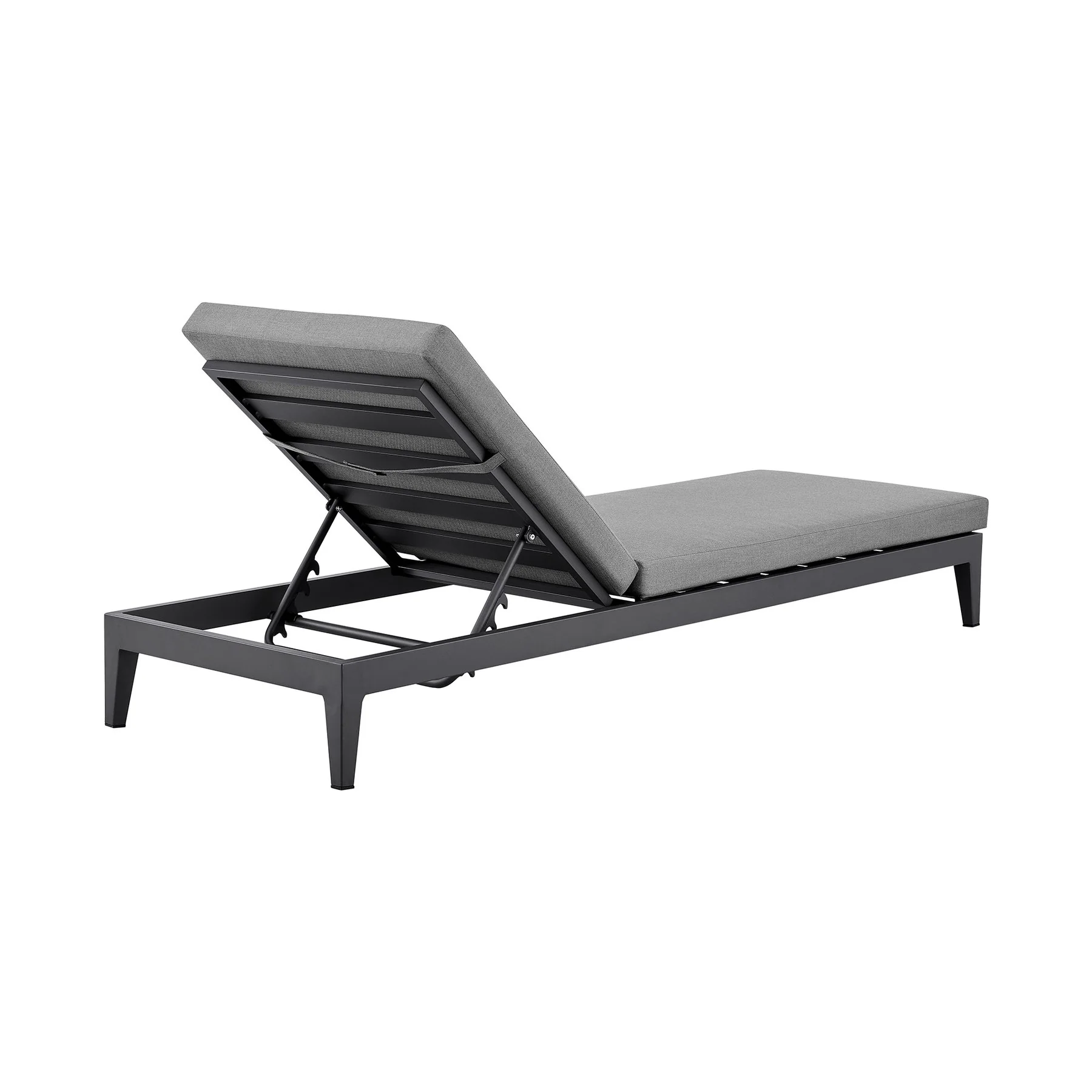 Menorca Outdoor Patio Adjustable Chaise Lounge Chair in Aluminum with Gray Cushions - Image 4